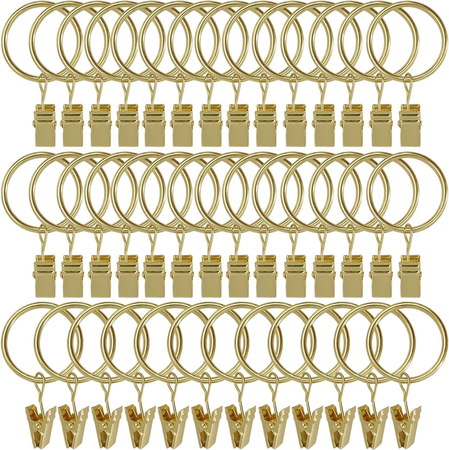 Gold Curtain Rings 40 Pack - 1 Rod Clips - Easy Drapery Hanging