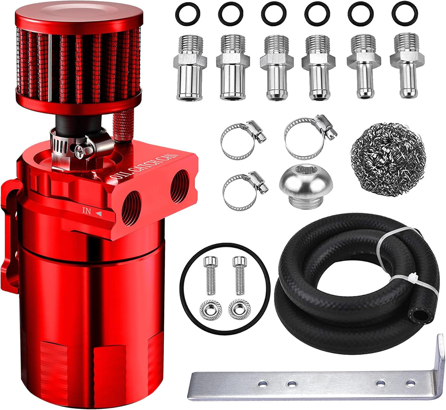 Universal Baffled Oil Catch Can Kit with Breather Filter Red