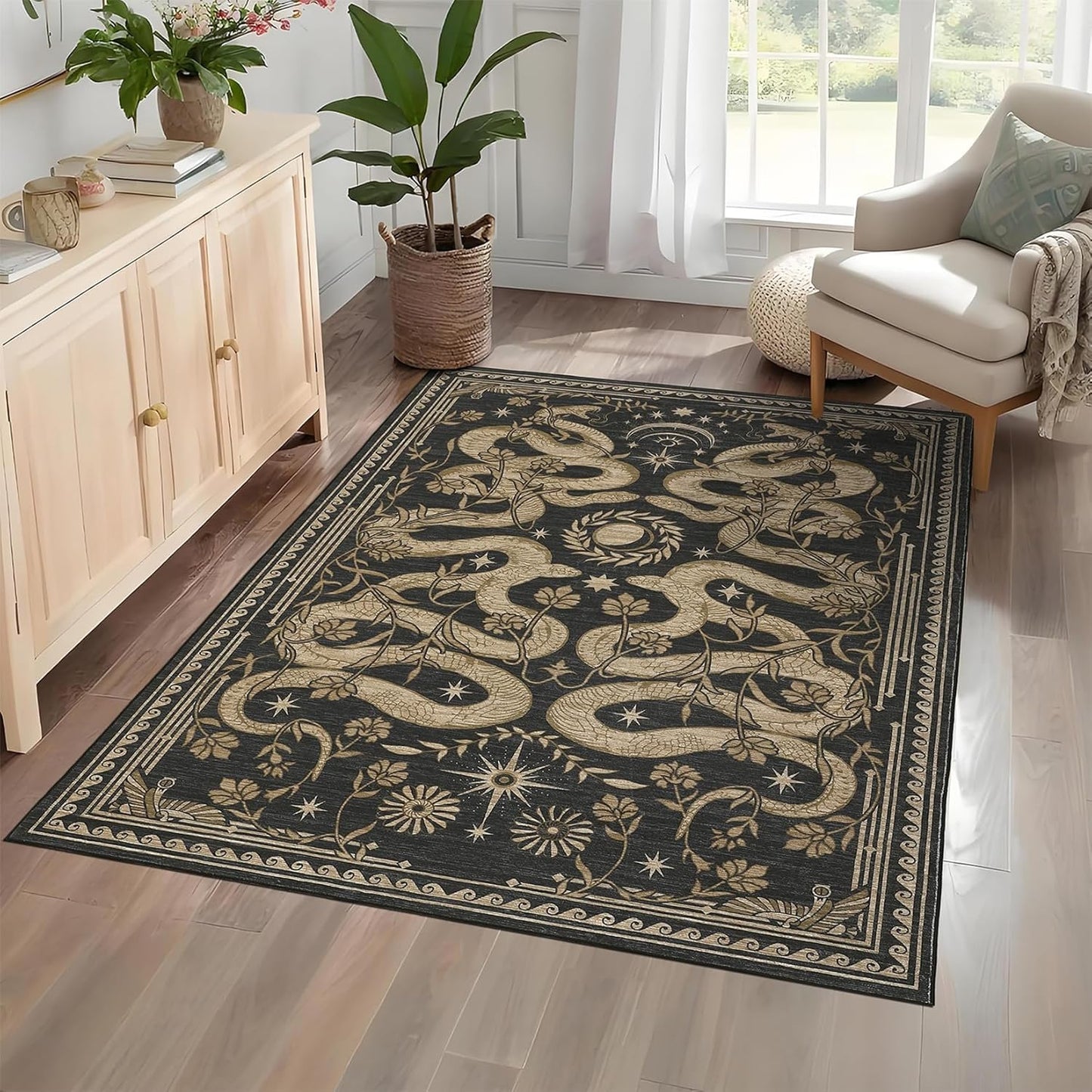 Snake Washable Rugs 4x6 Area Rug for Gothic Fantasy Decor
