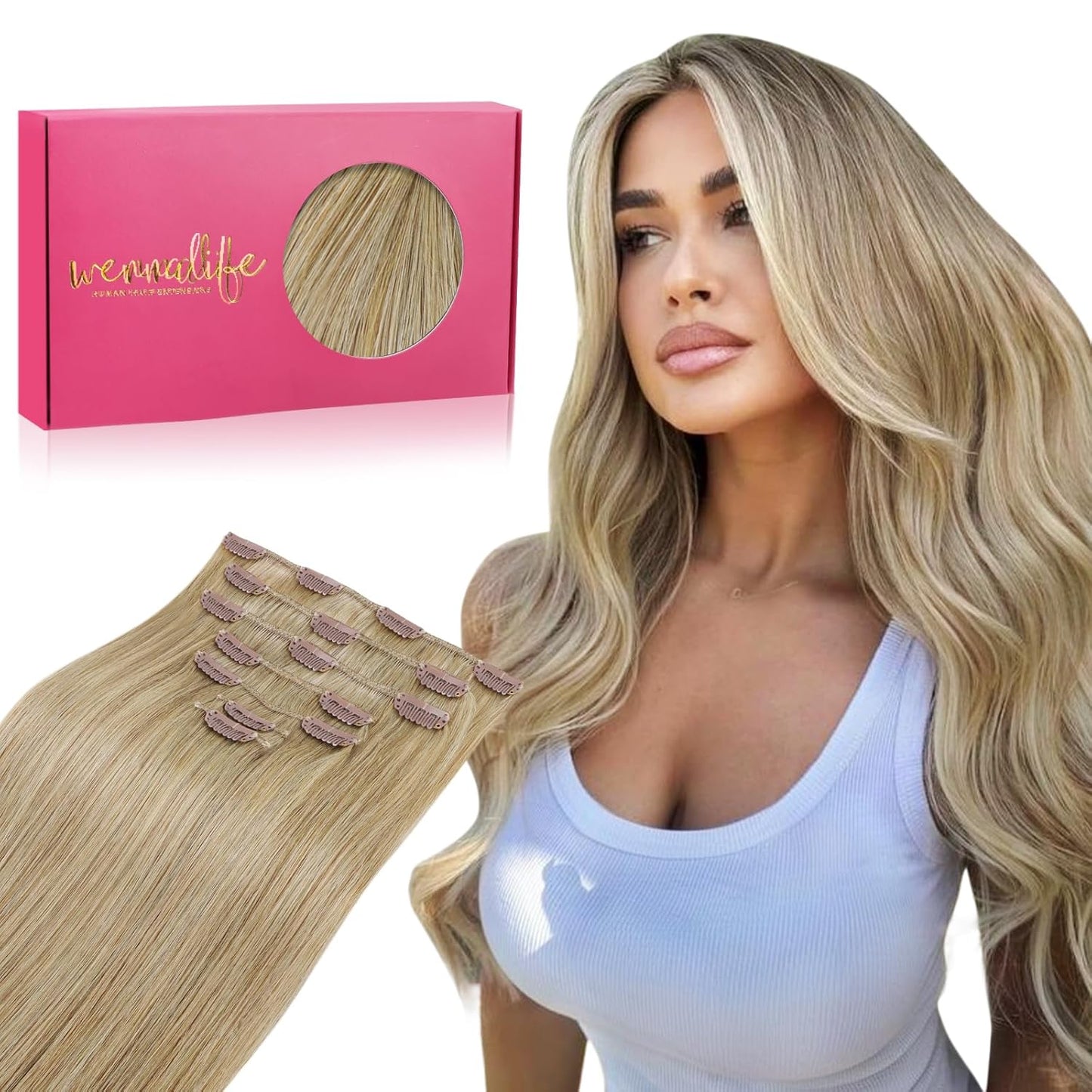 WENNALIFE Clip in Hair Extensions for Natural Dirty Blonde Look