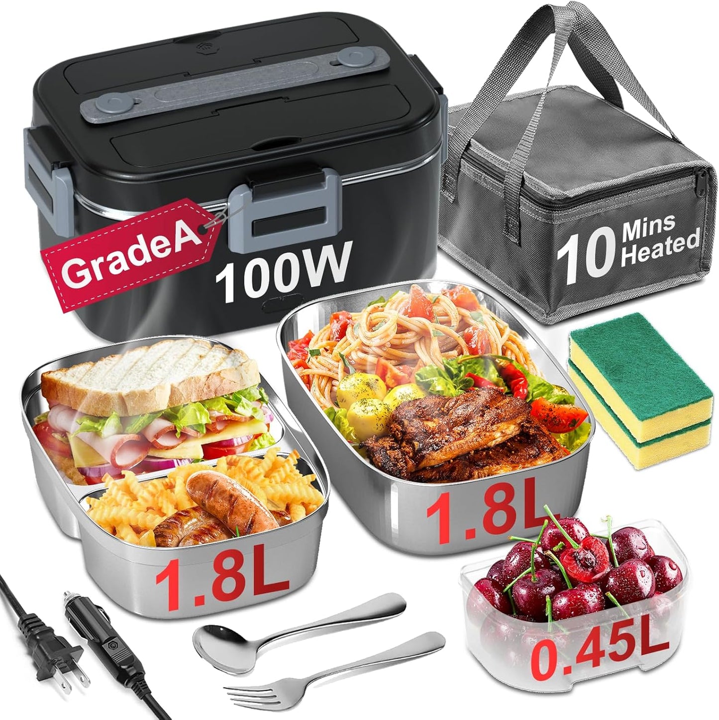 Electric Lunch Box for Adults - Fast Heating 1.8L Containers