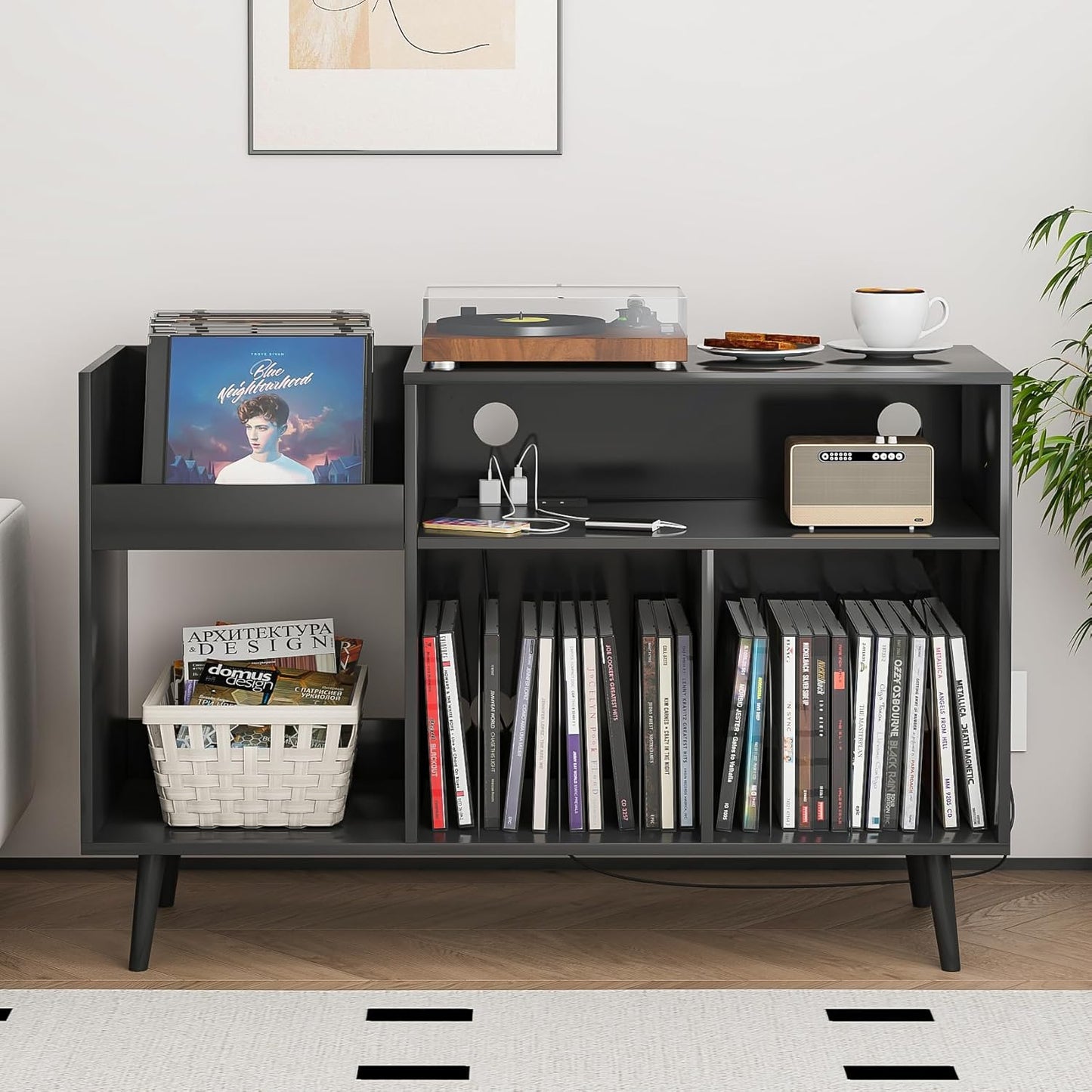 Record Player Stand with Charging Station for Vinyl Lovers