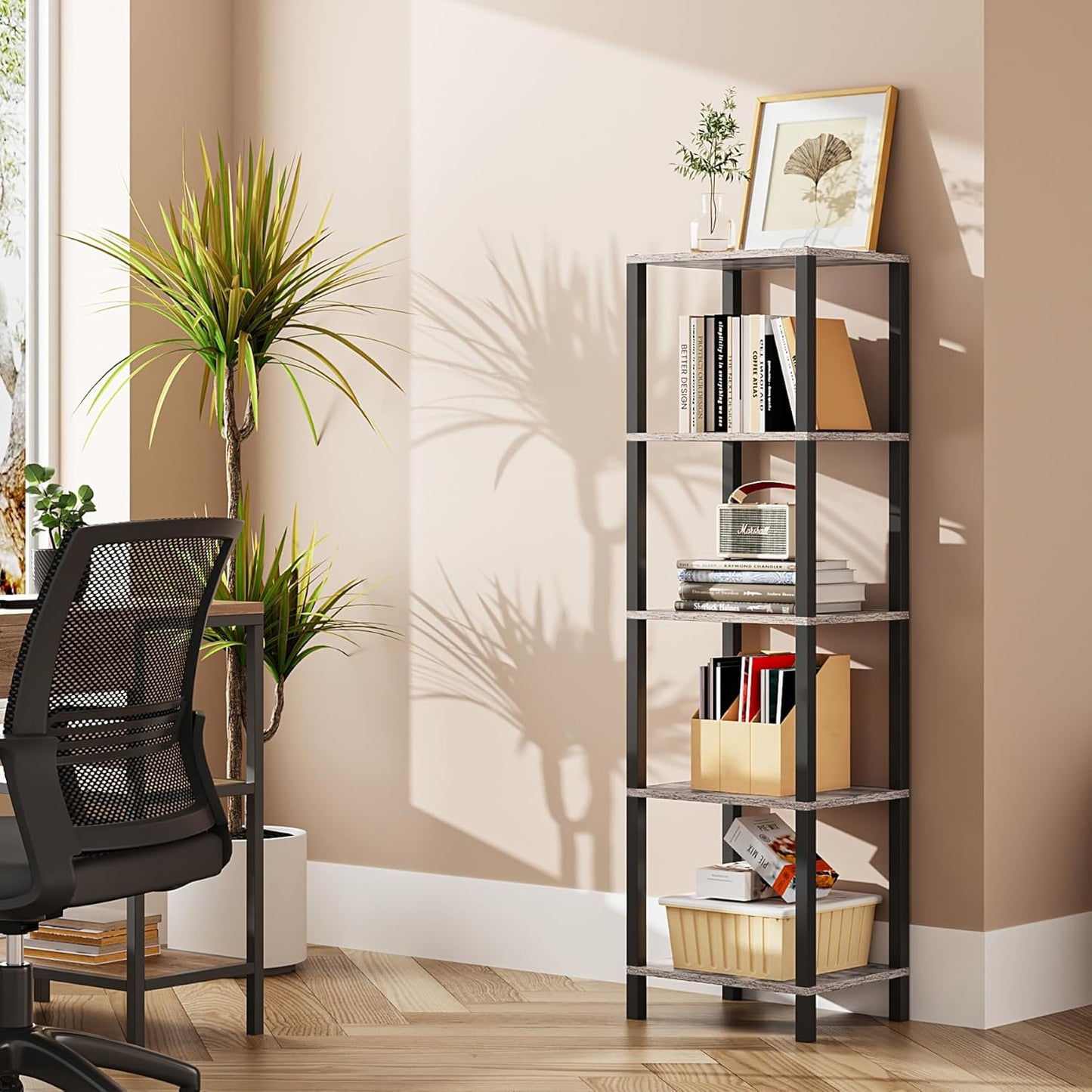 Versatile 5-Tier Tall Book Shelf for Small Spaces and More