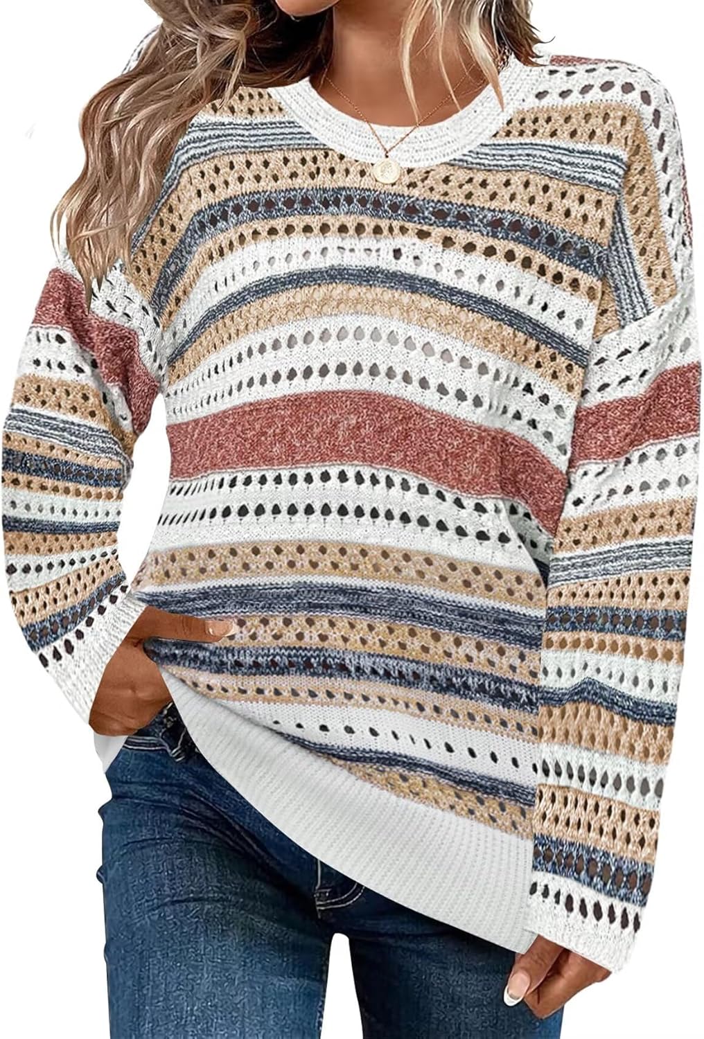Cute Striped Sweaters for Women - Long Sleeve Pullover Style