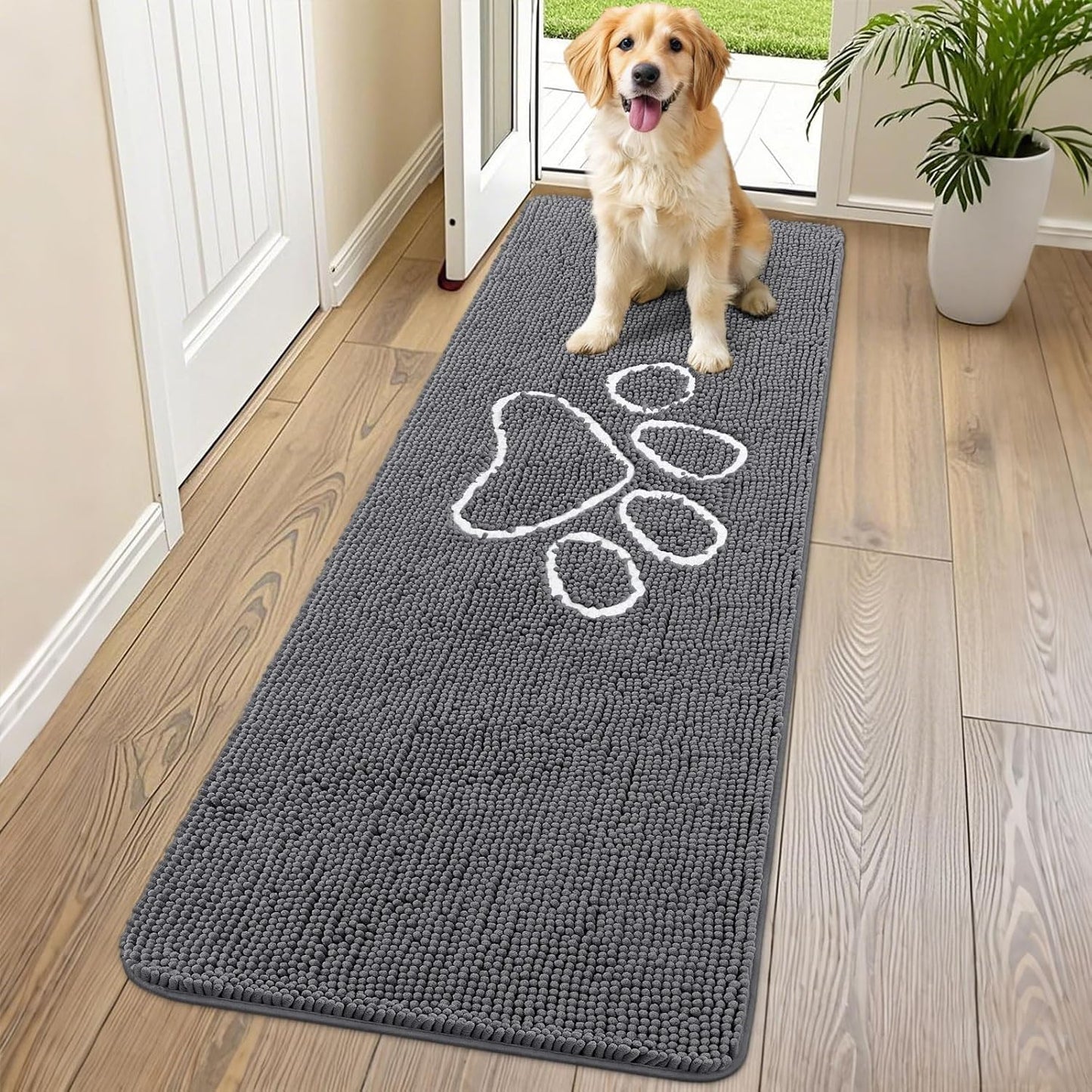 Smiry Dog Door Mat for Muddy Paws - Absorbent Chenille Rug