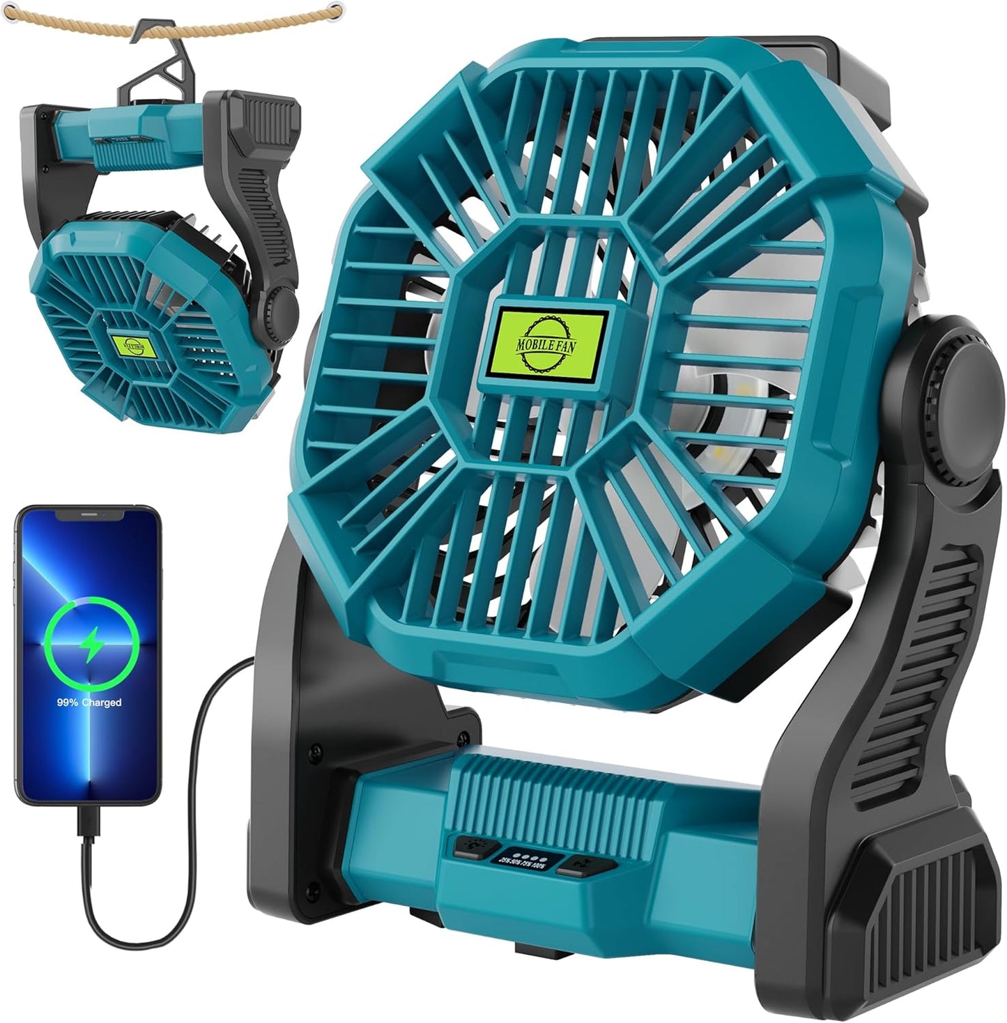 Battery Powered Fan for Camping, Rechargeable and Portable