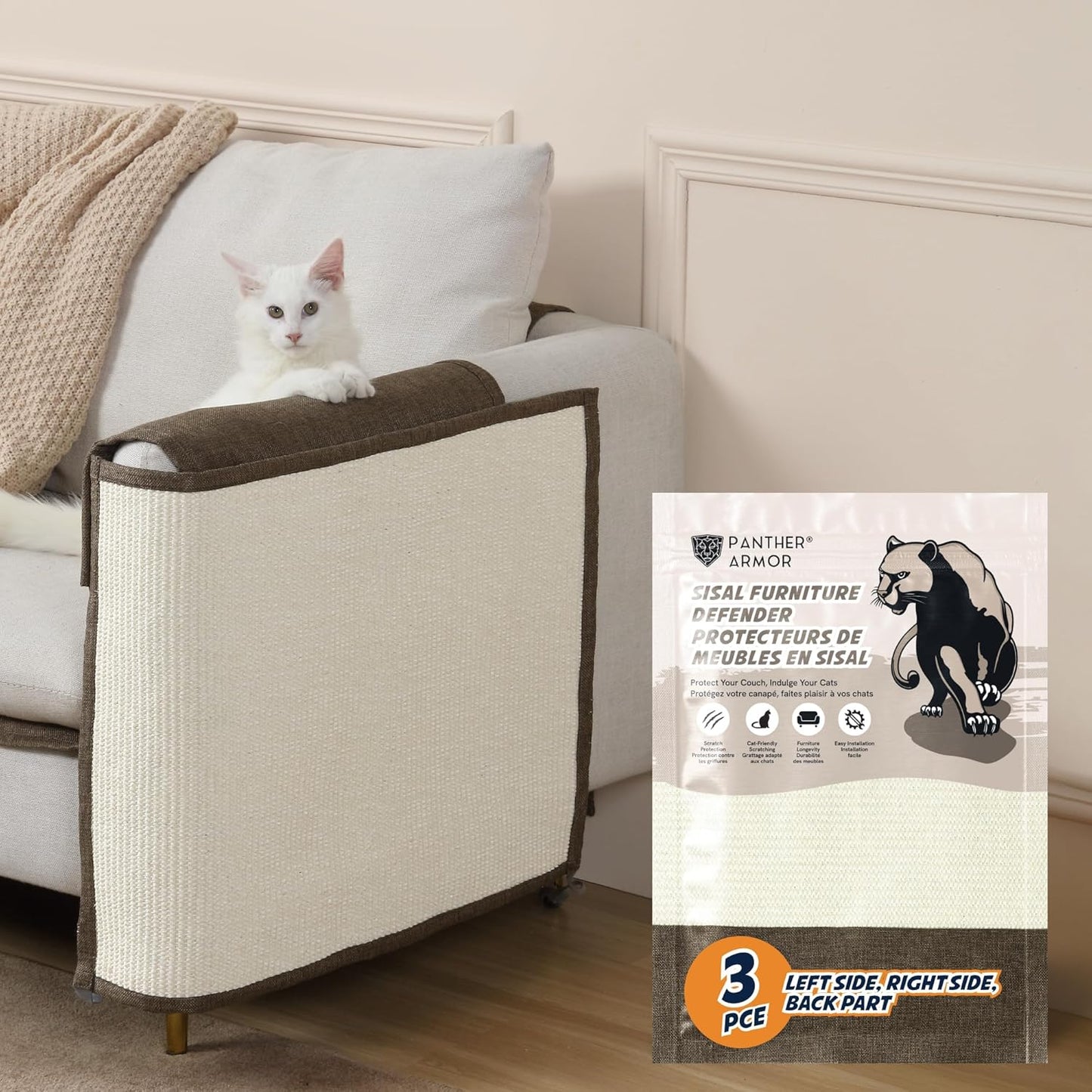 Panther Armor Sisal Scratching Mats for Sofa - 3pcs Set