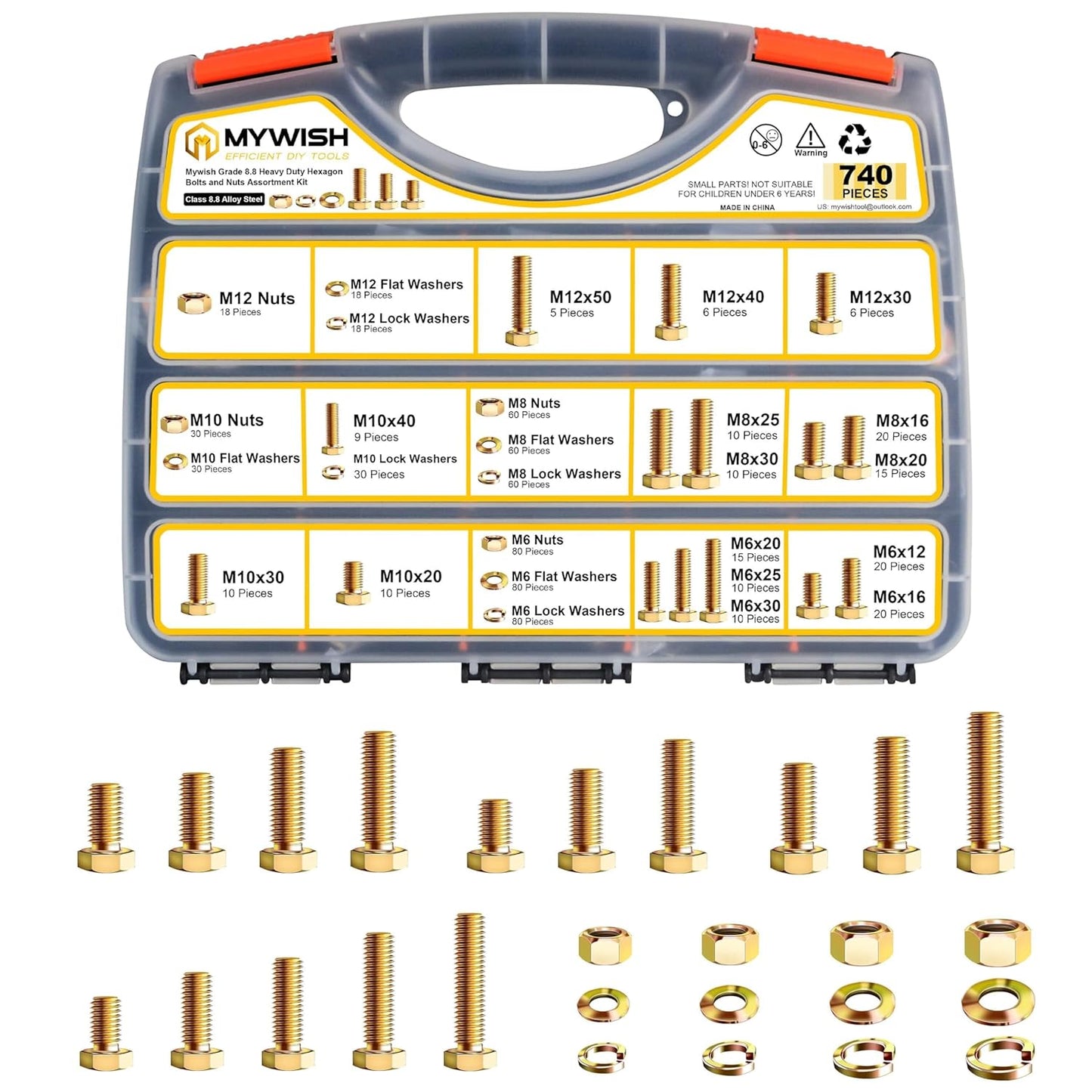 740Pcs M6 M8 M10 M12 Metric Bolts and Nuts Kit for All Needs