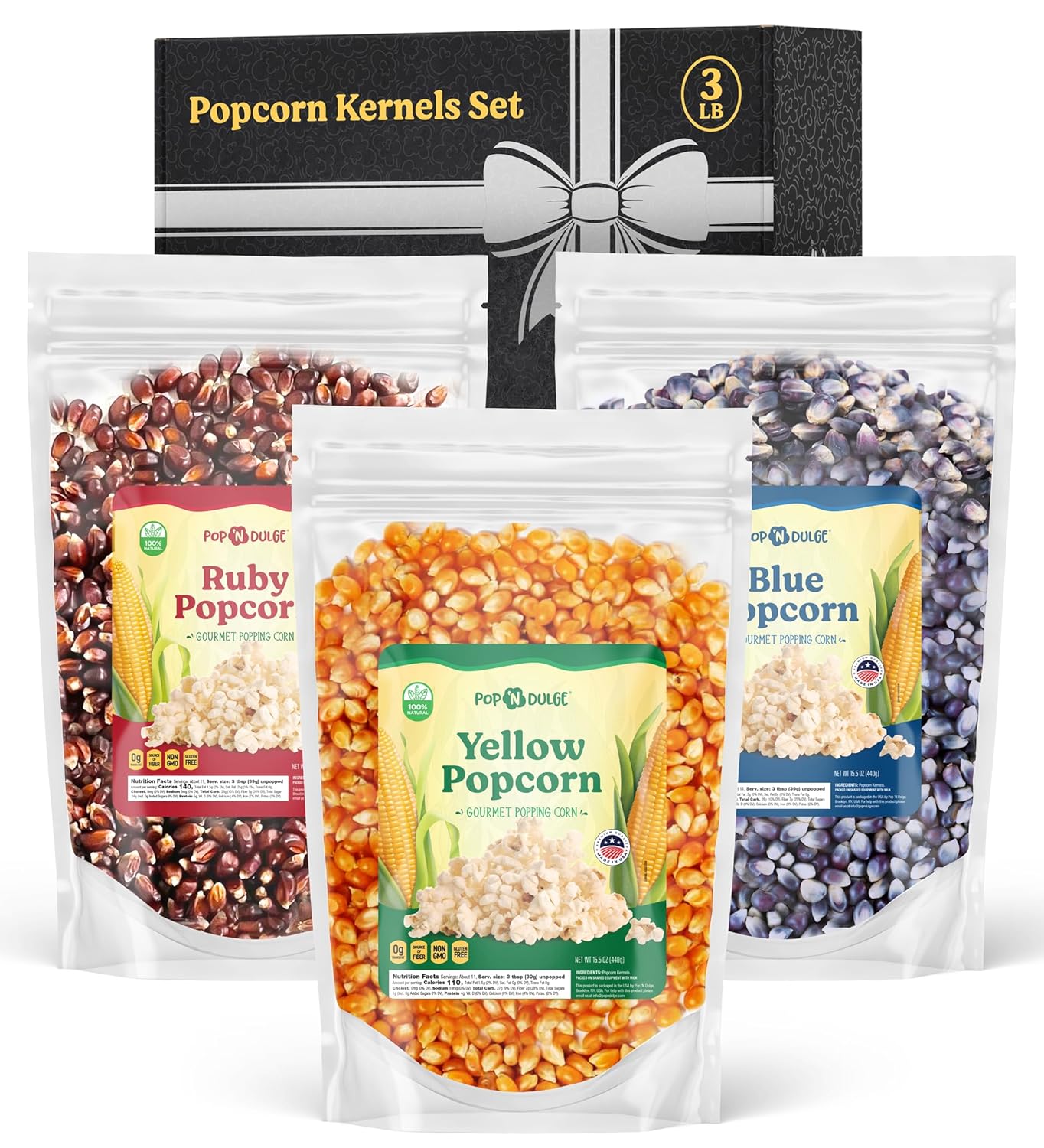 Triple Flavor Gourmet Popcorn Trio, Heirloom Kernels for Movie Nights by Pop n' Dulge