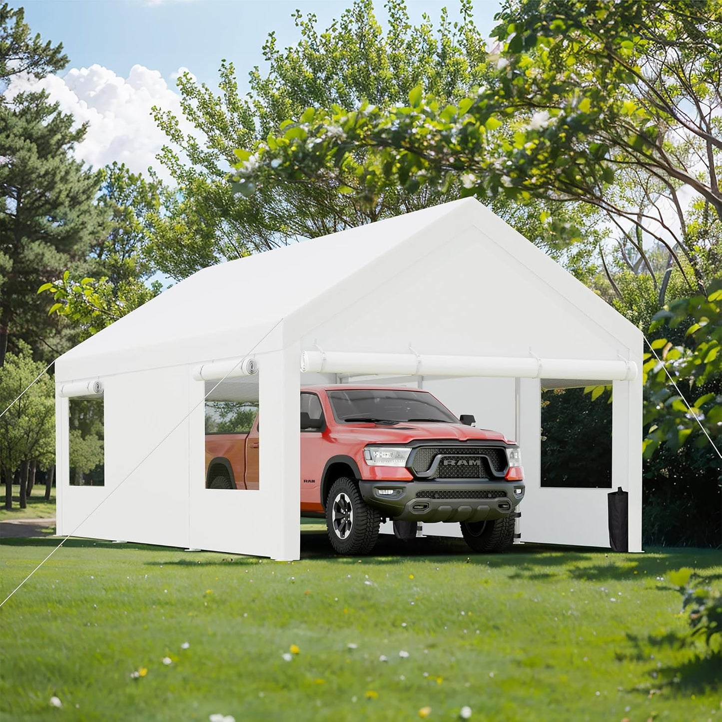 Heavy Duty Carport 10x20 FT with Removable Side Walls and Doors