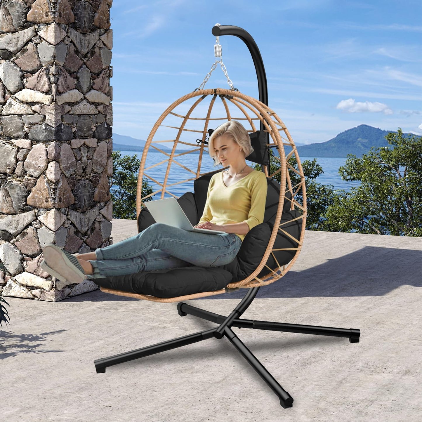 Ergonomic Rattan Swing Chair 350 lbs Capacity