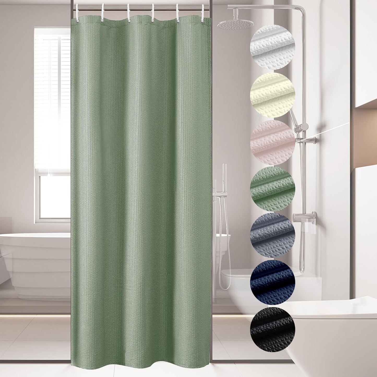 OVZME Sage Green Fabric Shower Curtain - Water-Resistant & Hotel Style
