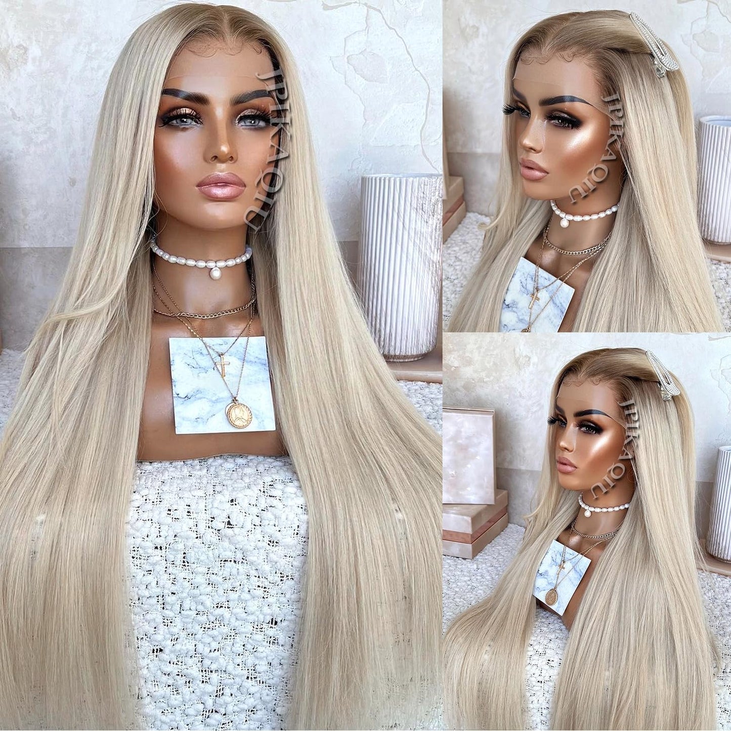24 Inch Platinum Blonde Hair Synthetic Lace Front Wigs for Women