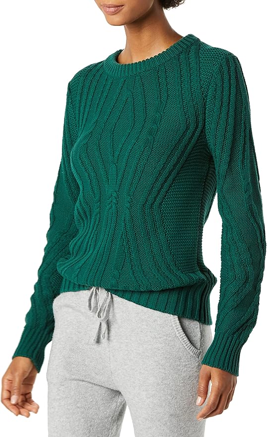 100% Cotton Crewneck Cable Sweater for Women - Cozy Style