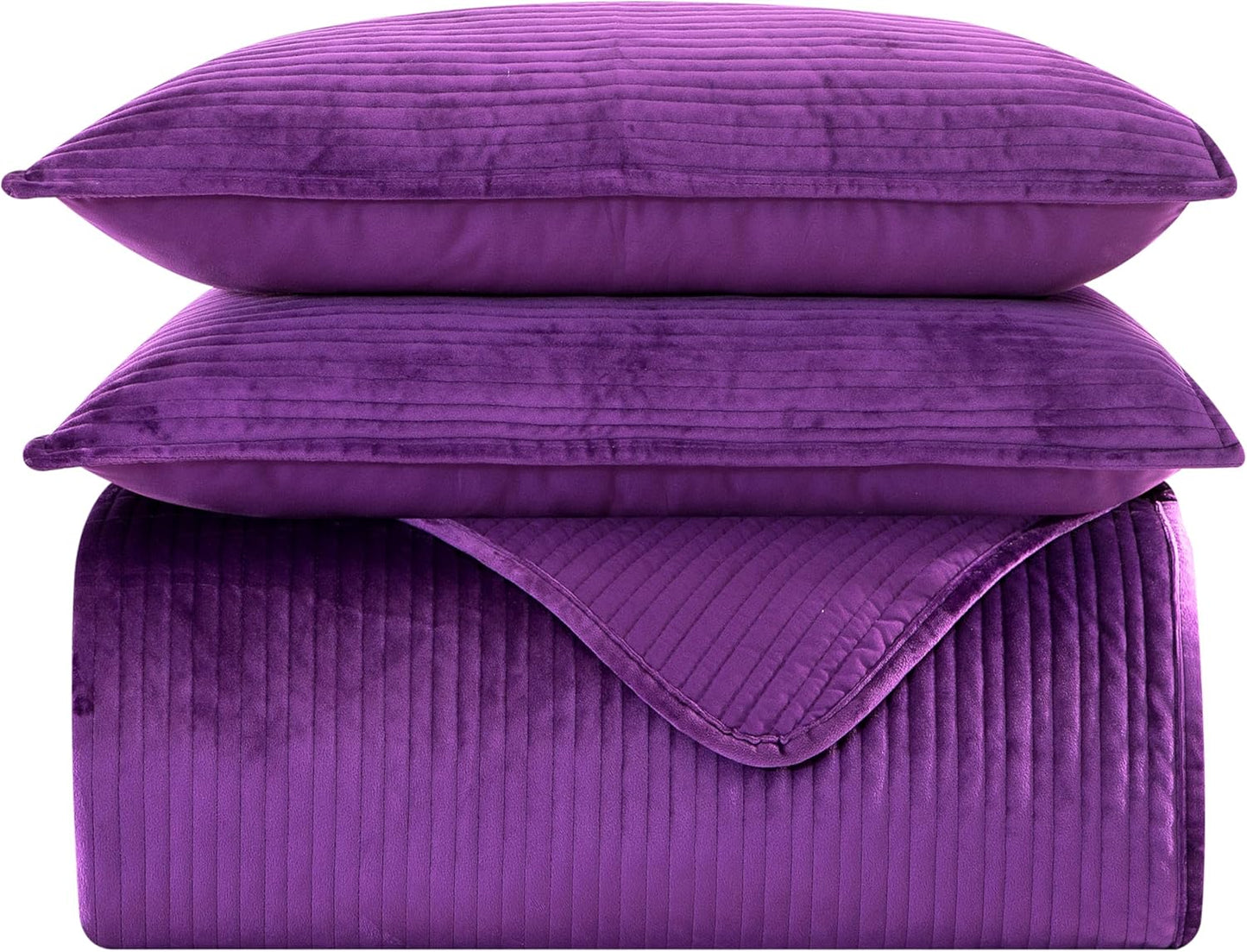 Elegant Comfort Luxury Velvet Corduroy Stripe Quilt Set King