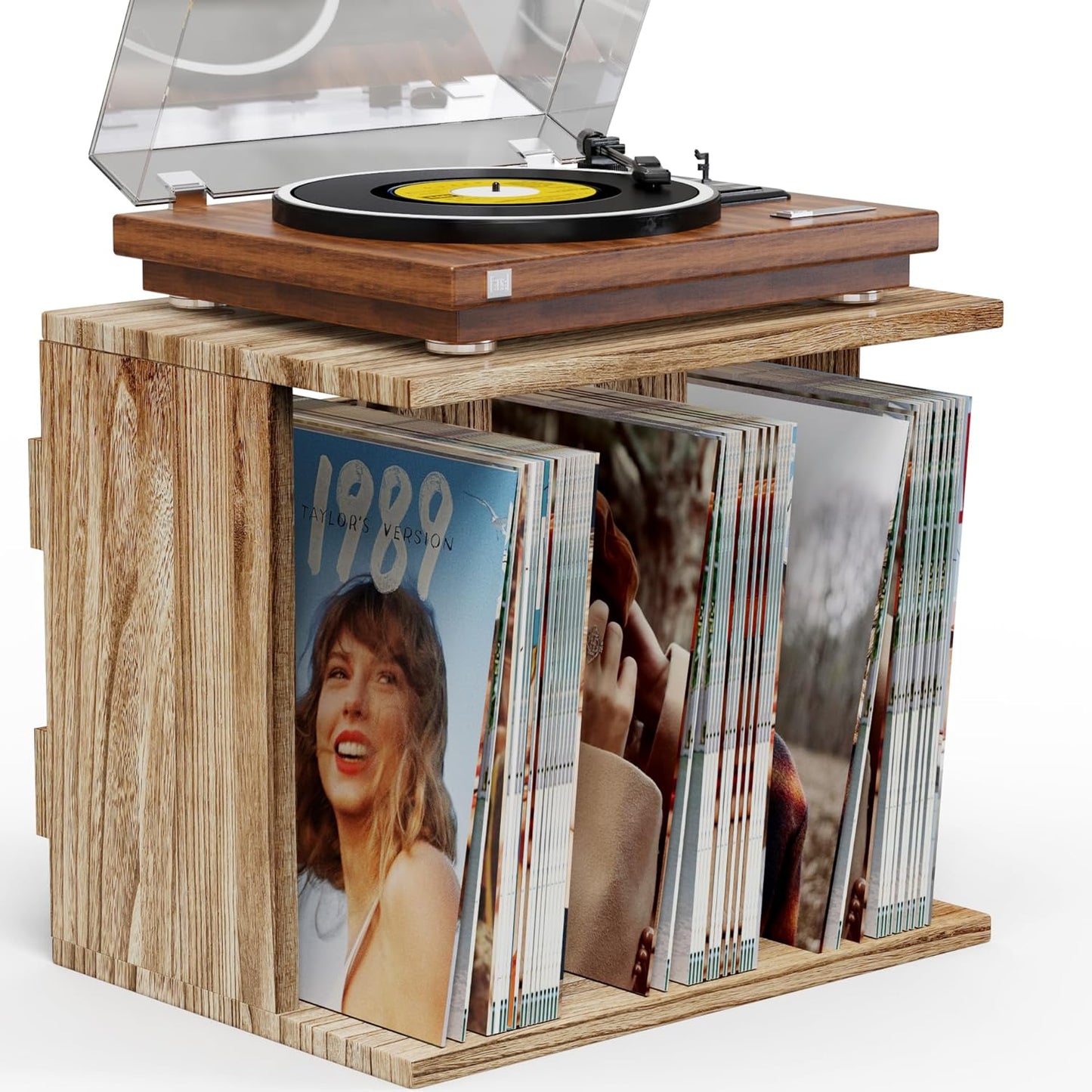 Record Player Stand with Vinyl Storage for 80-100 Albums