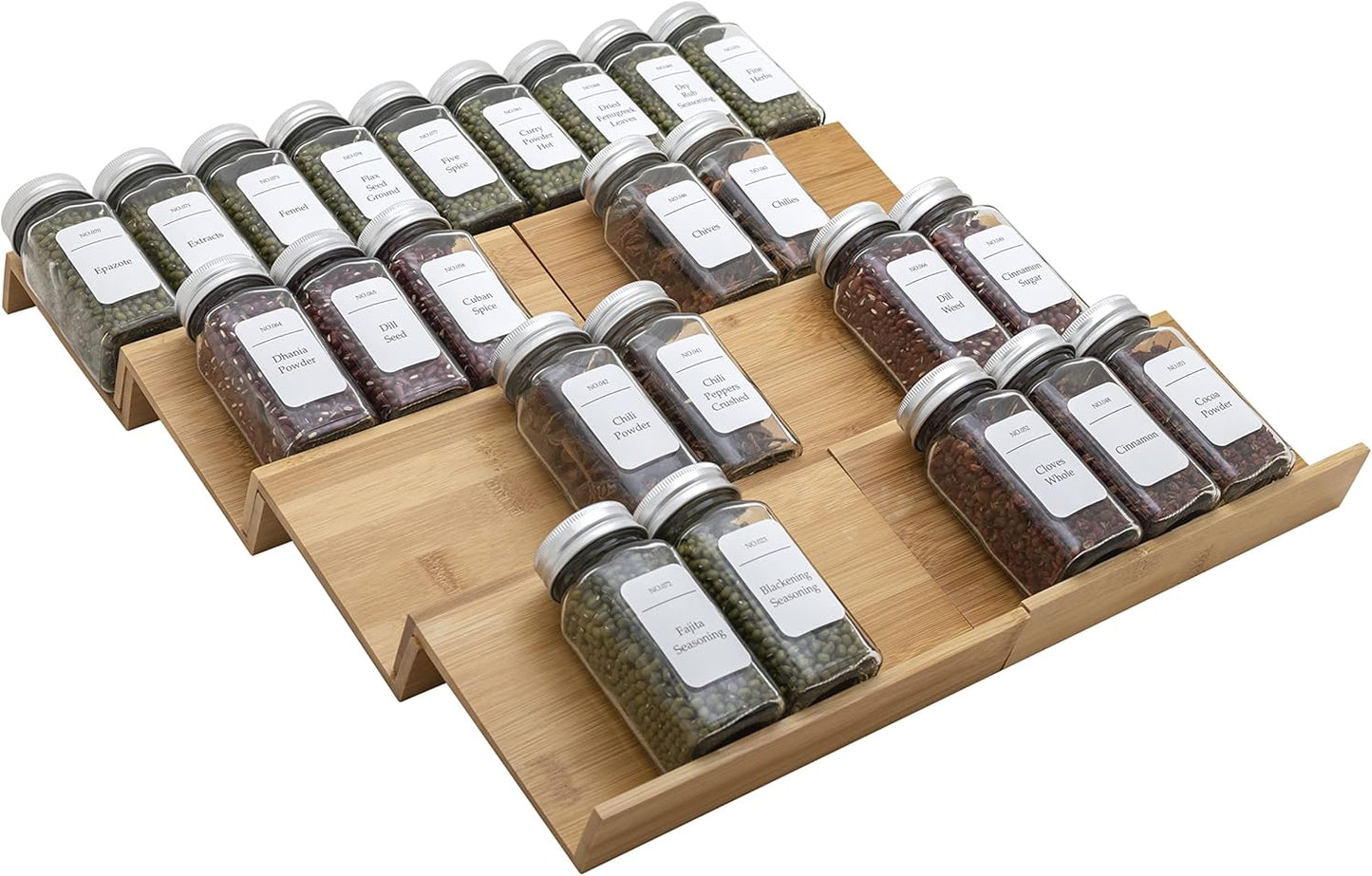 Bamboo Spice Rack Drawer Organizer - 8 Piece Set for Kitchen