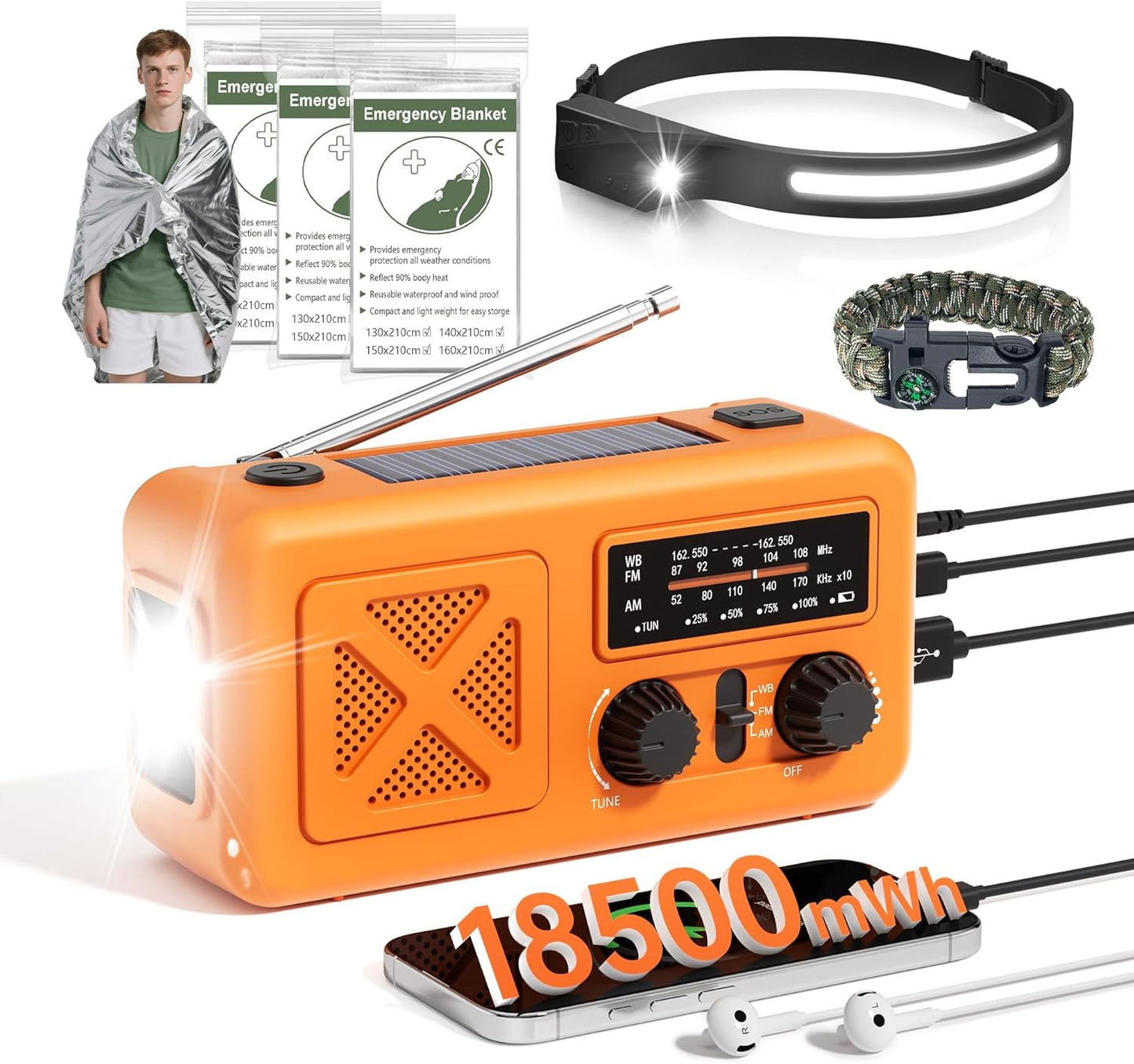 Emergency Radio Hand Crank Solar for Outdoor & Home Use