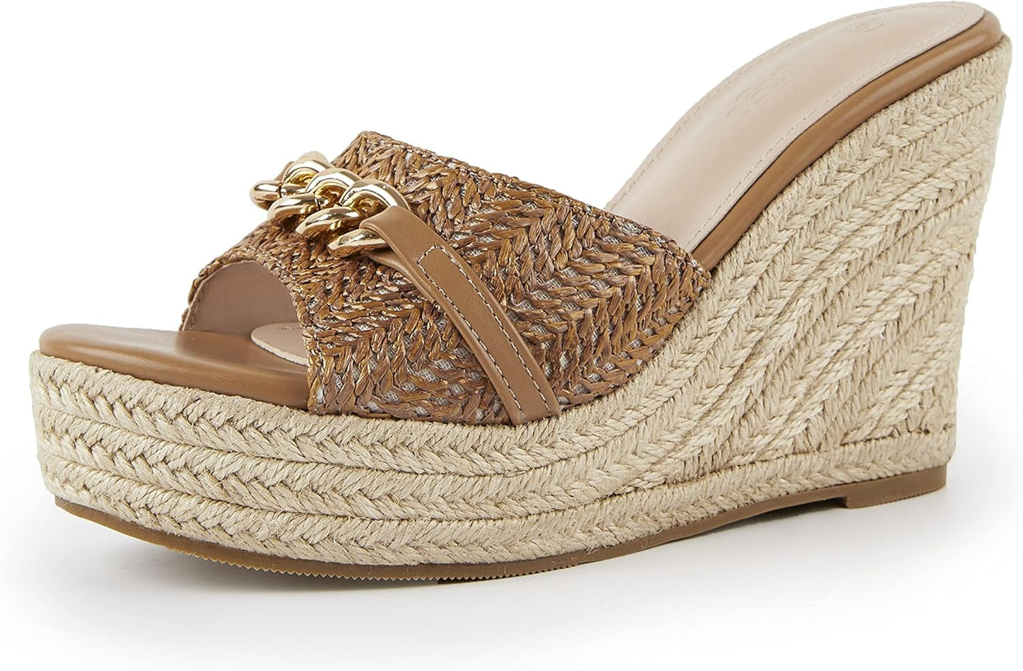 Coutgo Women's Wedge Sandals with Trendy Chain Detail