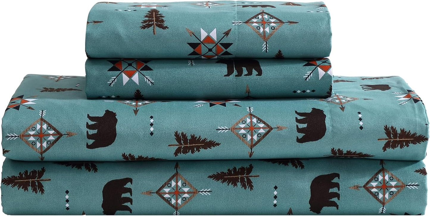 Cozy Cabin 4-Piece King Microfiber Bedding Sheet Set with Rustic Print