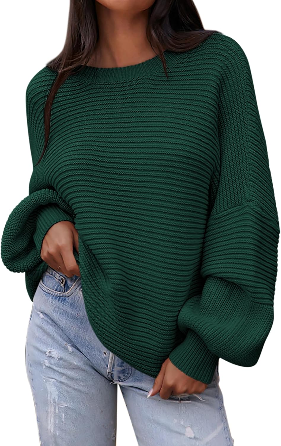 PRETTYGARDEN Womens Oversized Lantern Sleeve Sweater for Fall