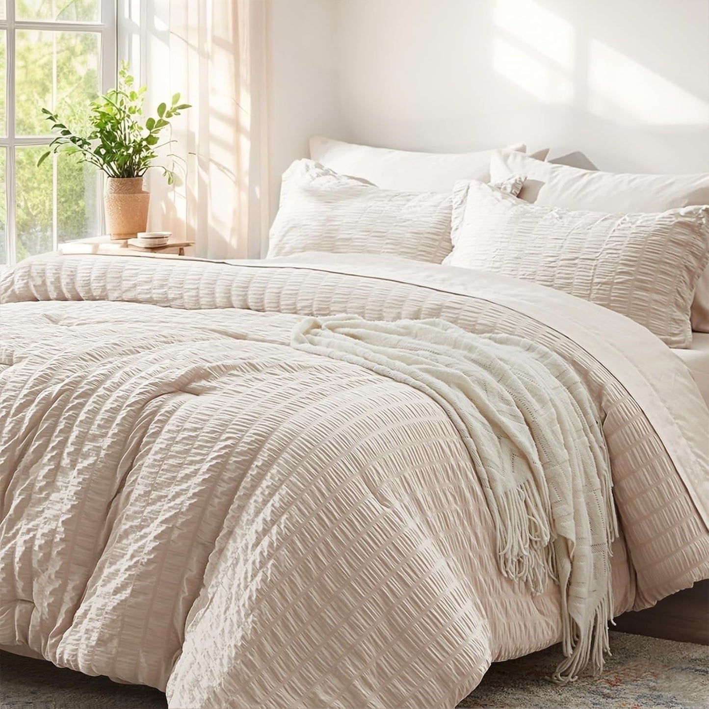 Zzlpp Beige Queen Comforter Set 7 Pieces for All Seasons