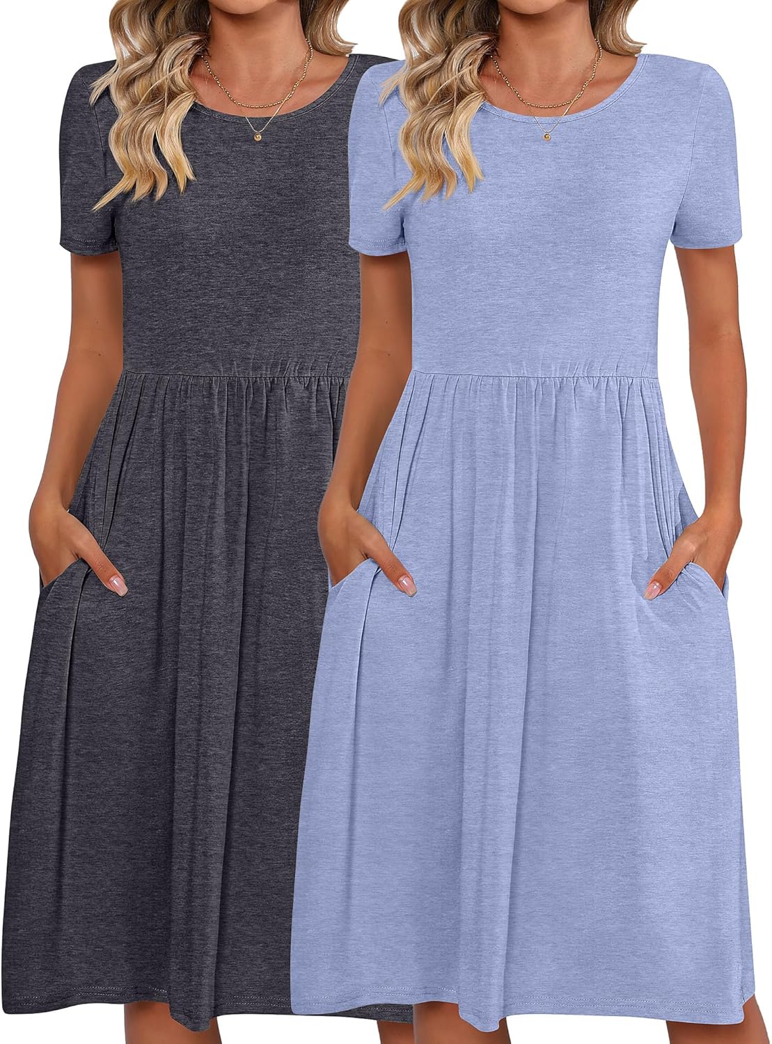 Riyiper 2 Pack Women Short Sleeve Dresses with Pockets for Style