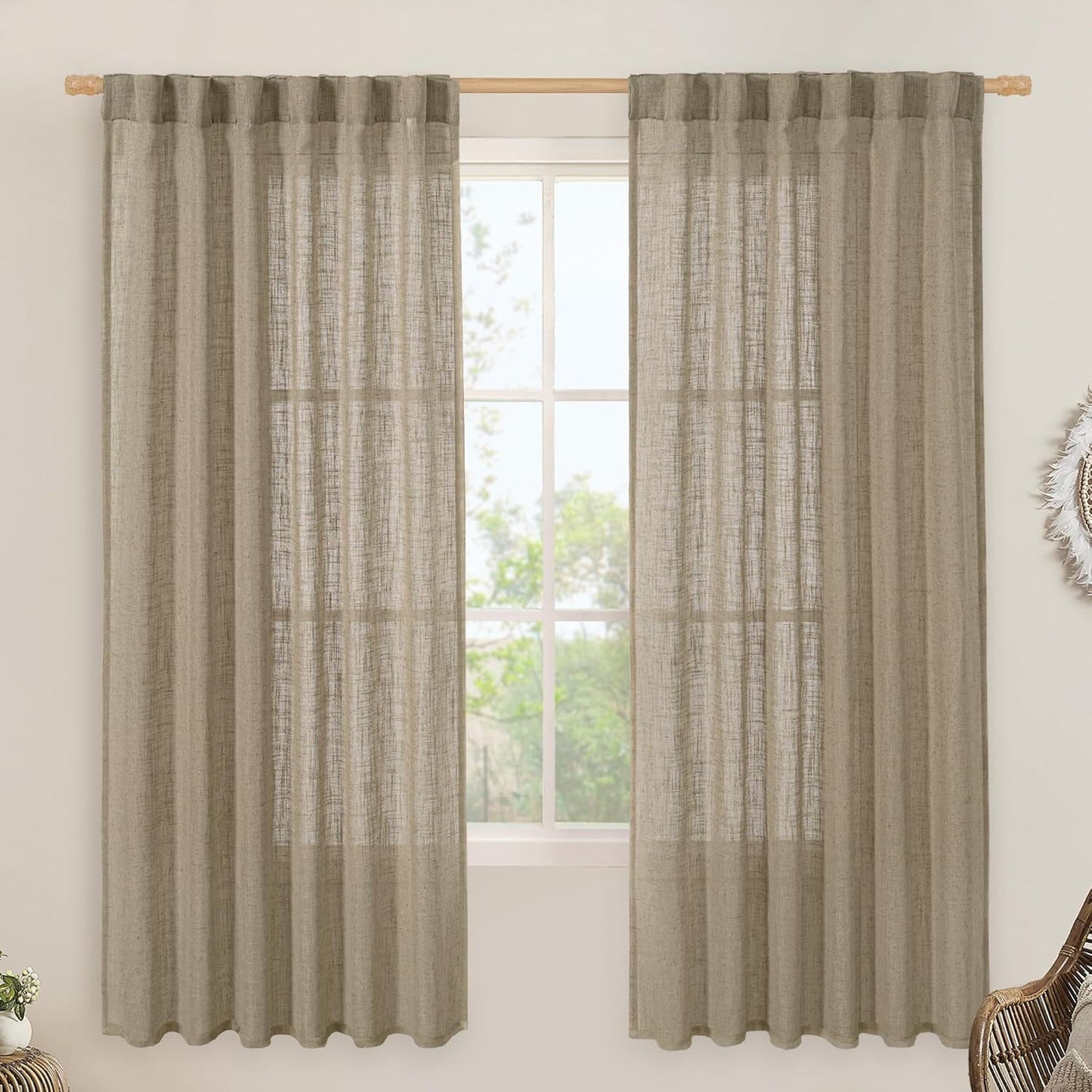 LAMIT Taupe 72 inch Linen Curtains for Living Room and Bedroom