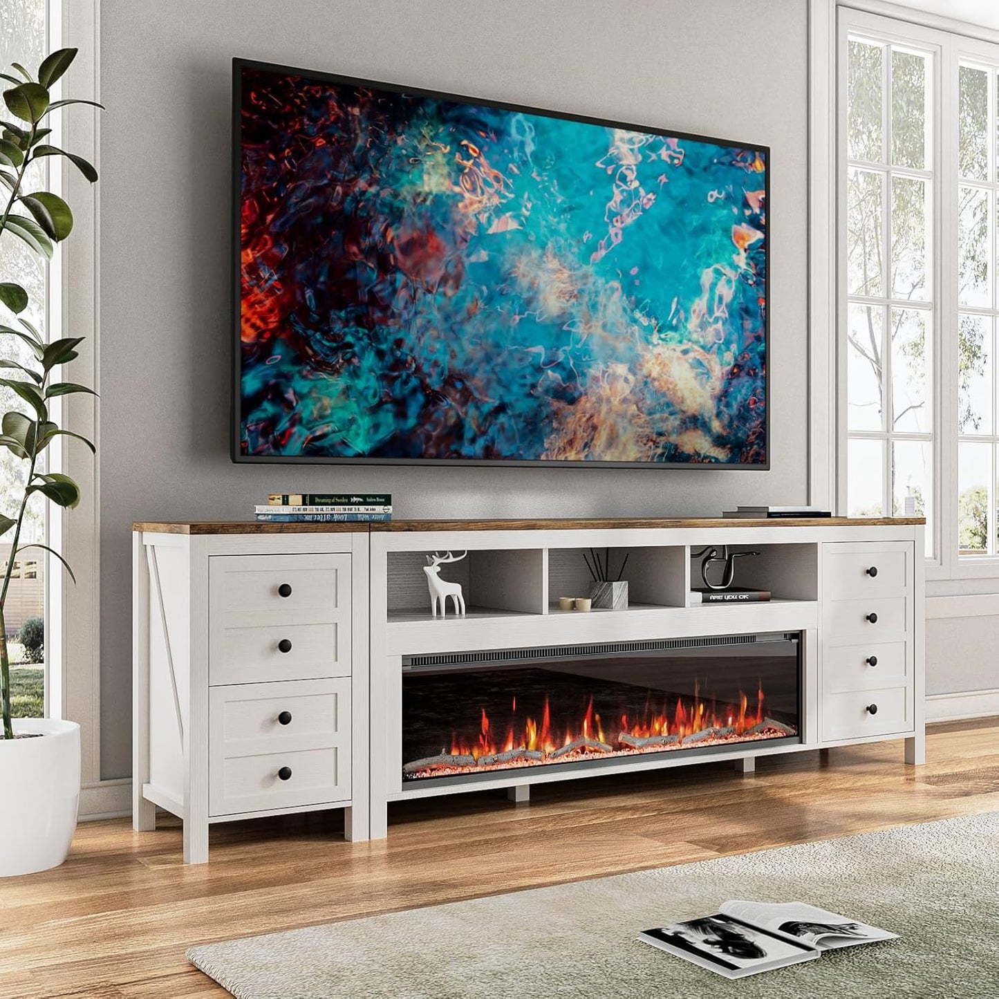 Farmhouse TV Stand with 50 Electric Fireplace