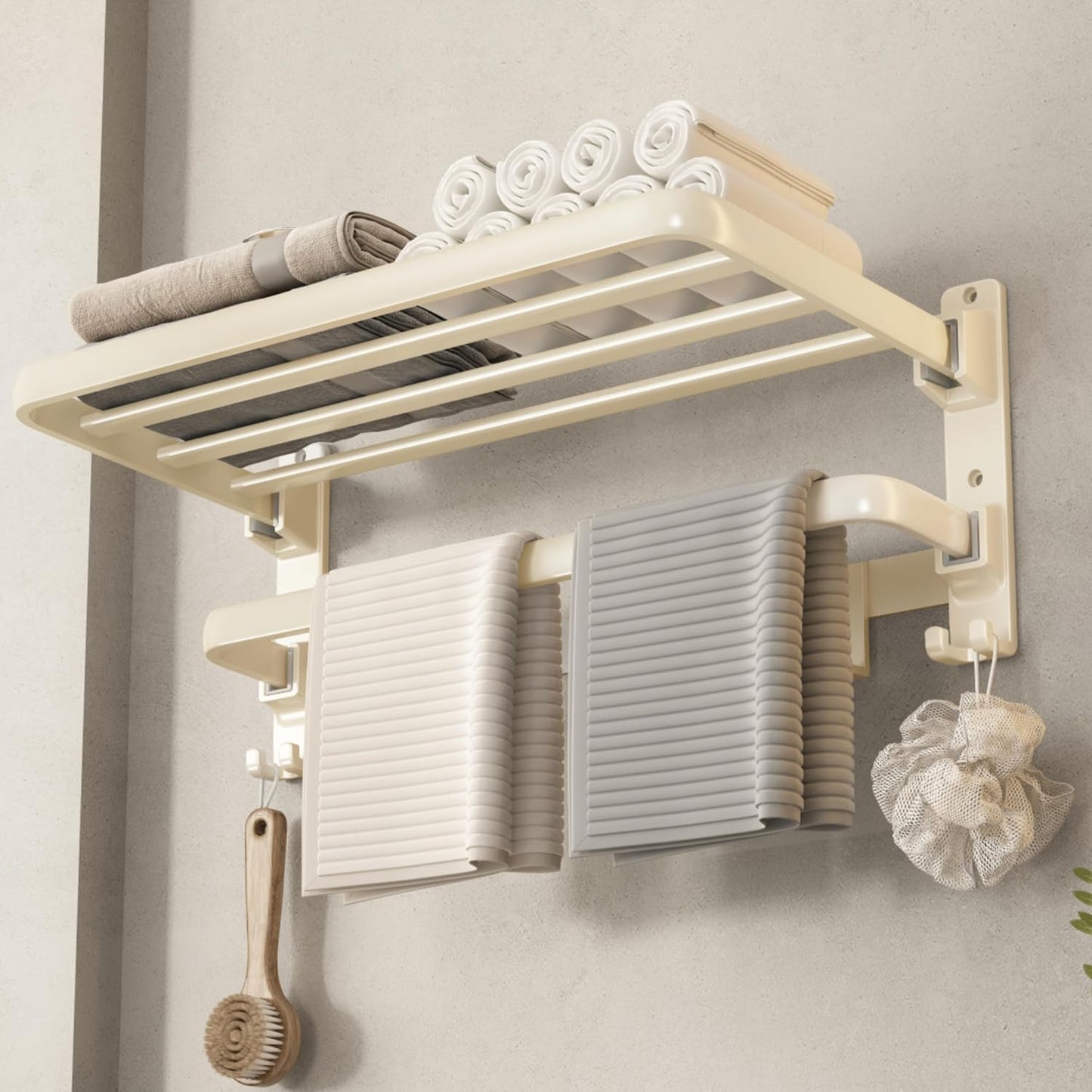 VOLDRA Towel Racks for Bathroom - Foldable Towel Holder with Hooks