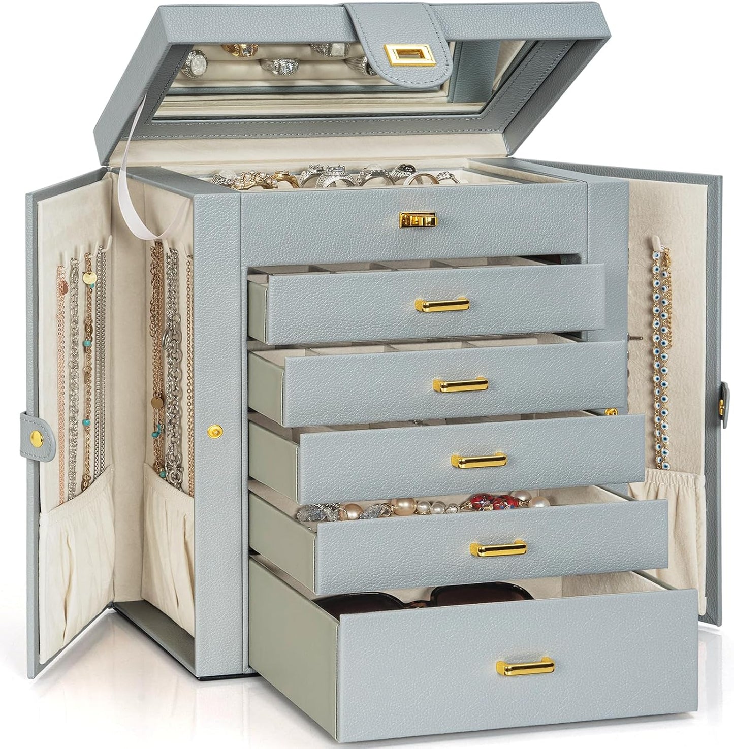 Extra Large 6-Tier Jewelry Box Organizer with Elegant Design