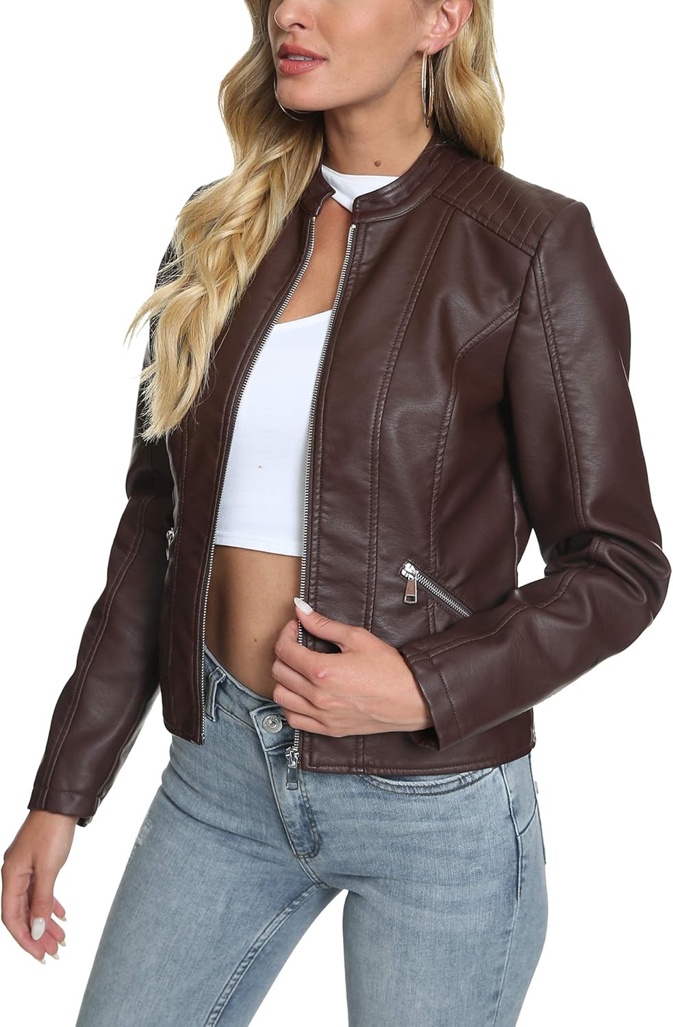 Fahsyee Zip Leather Jackets for Women - Stylish Moto Biker Coat