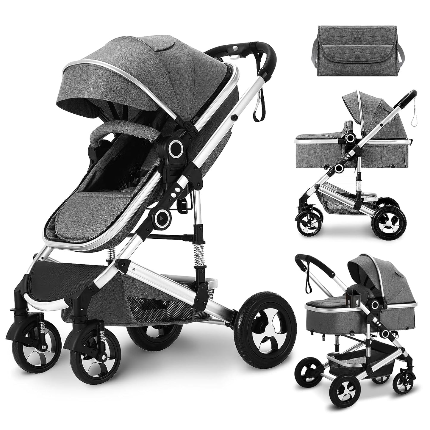 Convertible 2-in-1 Stroller: High Landscape & Reversible Bassinet