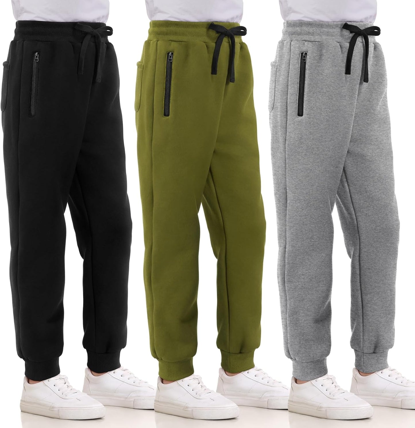 Boys Sweatpants Fleece Cotton Joggers with Zipper Pocket