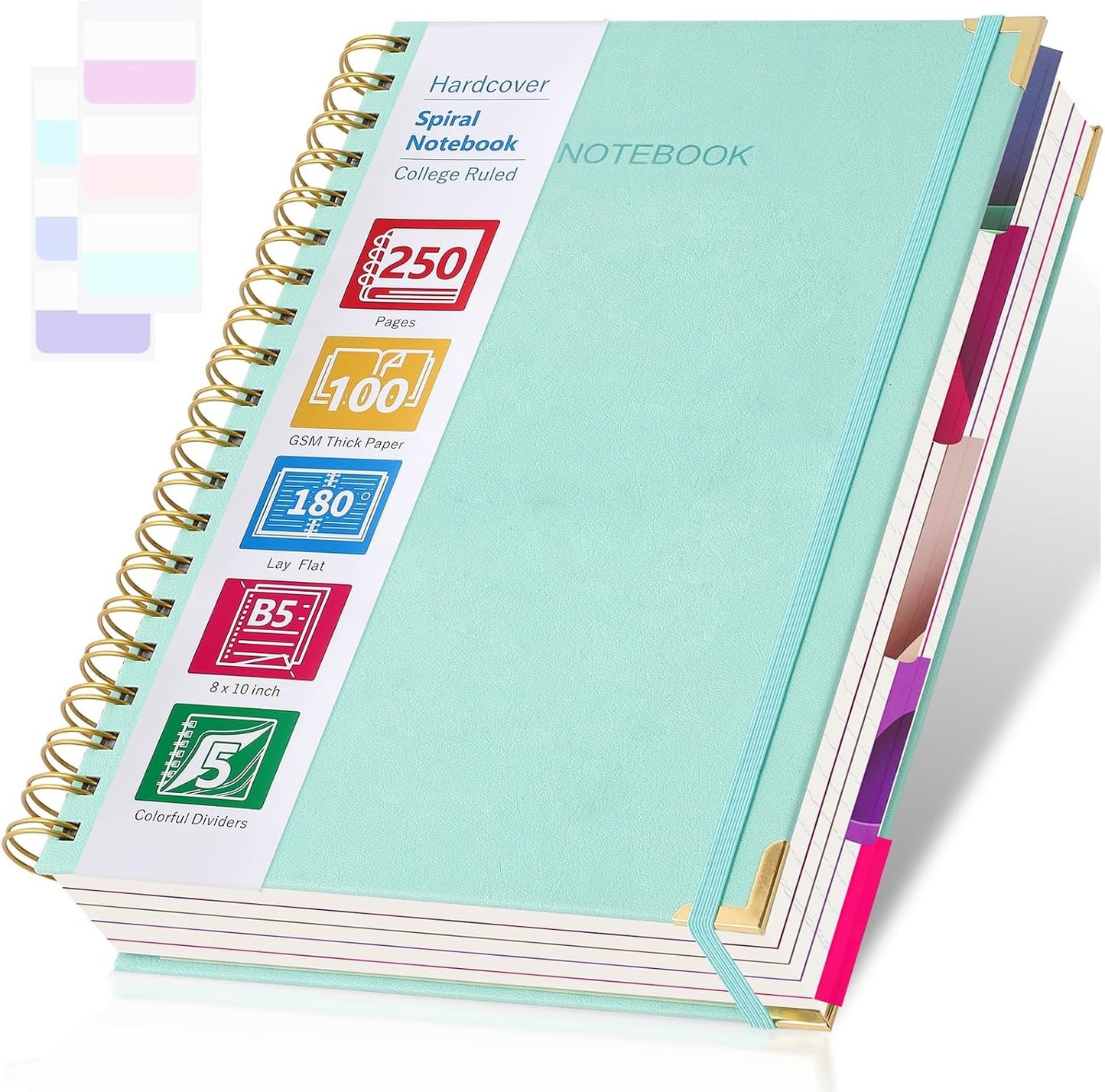 Premium 5-Subject Spiral Notebook for Note Taking, B5 Teal Journal