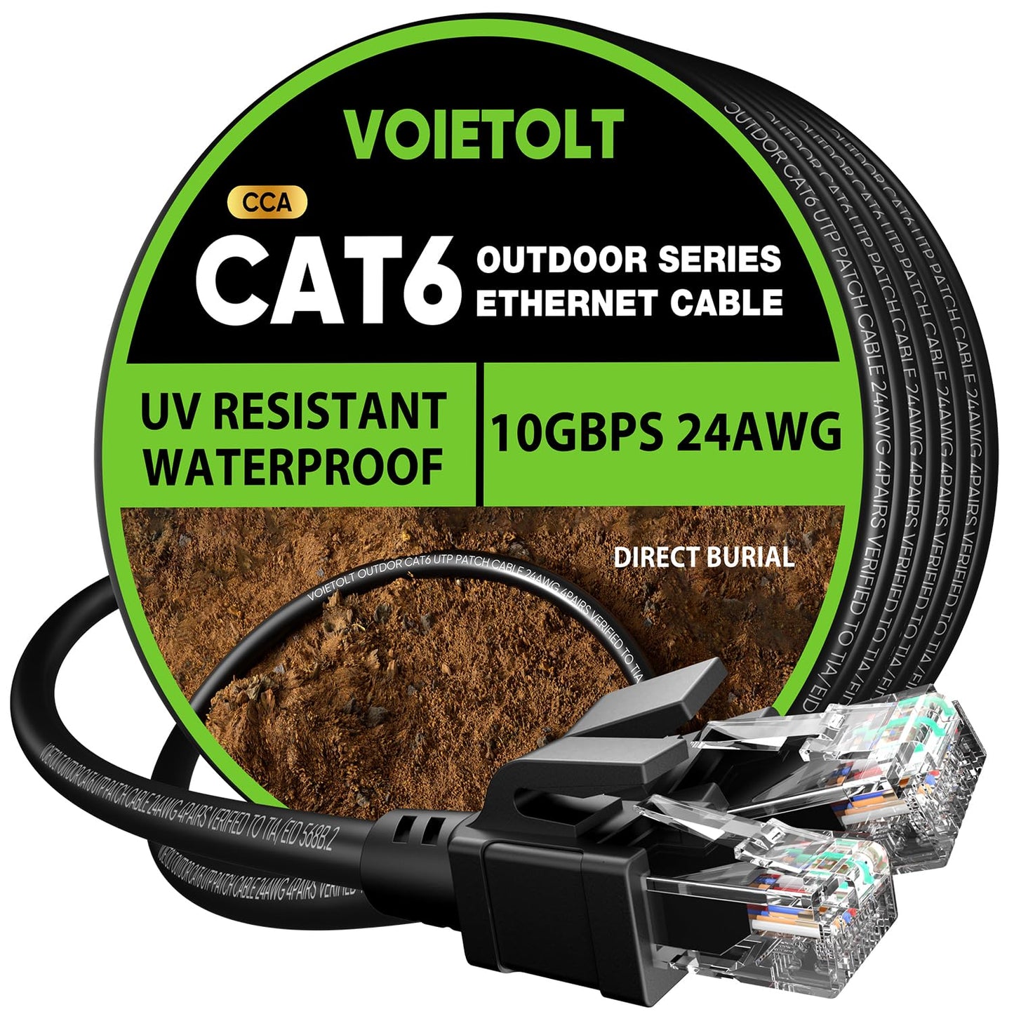 Cat 6 Outdoor Ethernet Cable 200 ft for Direct Burial Use