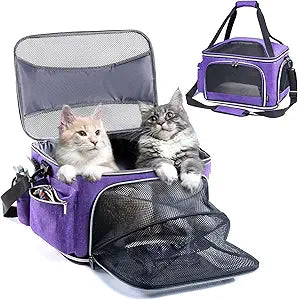 Large Cat Carrier Soft for 2 Cats and Small Dogs Travel