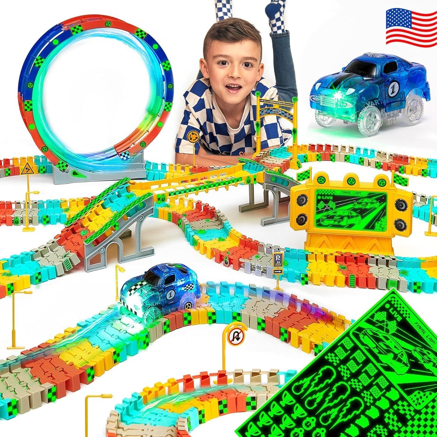 JITTERYGIT Race Track Glow in The Dark Magic Toy Set for Kids