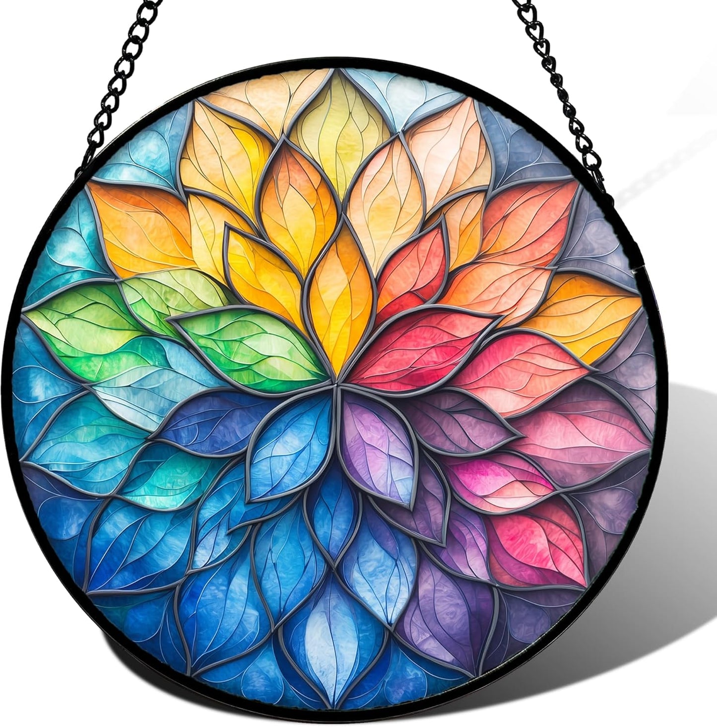 Stained Glass Window Hanging Colorful Flower Petals Suncatcher