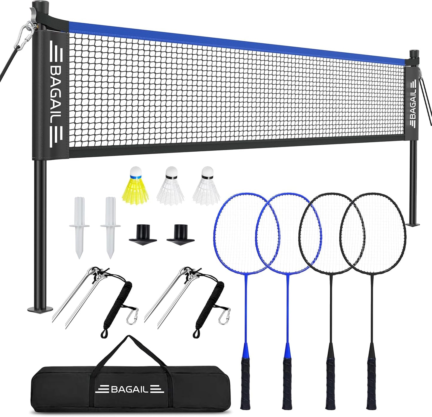BAGAIL Outdoor Badminton Net Set with Rackets & Shuttlecocks