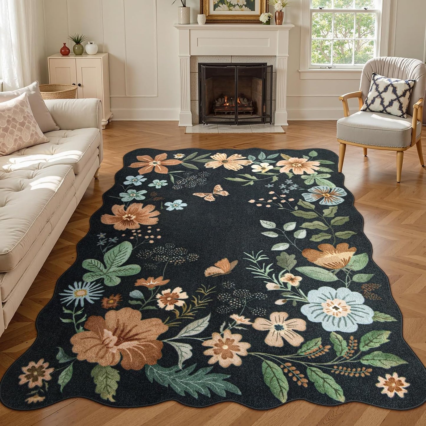Lahome Floral Area Rugs for Living Room, Soft Washable 5x7 Rug