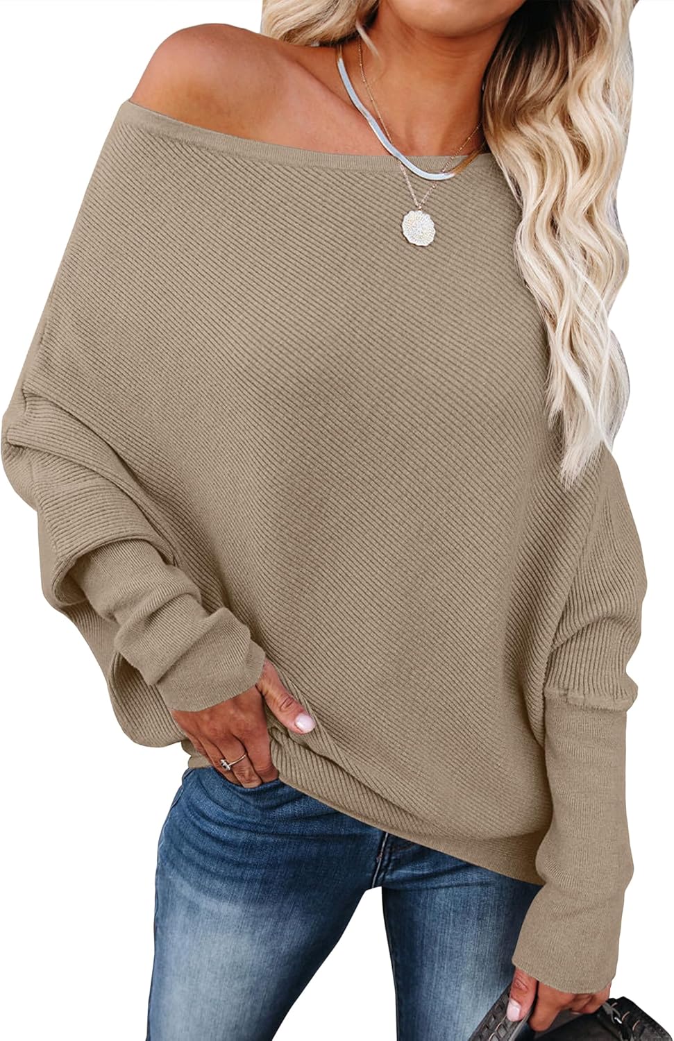 Womens Off Shoulder Sweaters for Fall - Casual Knit Tops