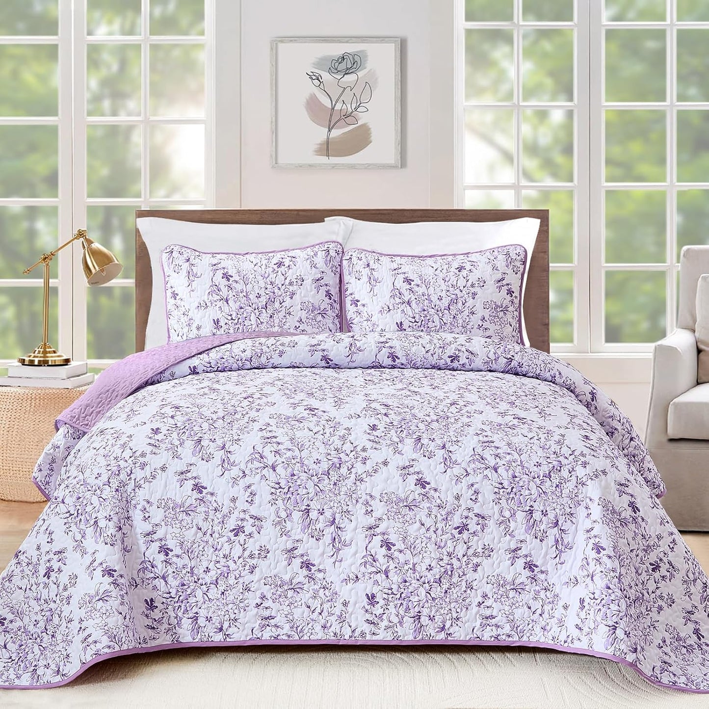 WONGS BDEEING Quilt Queen Size, Soft Microfiber Bedding Set
