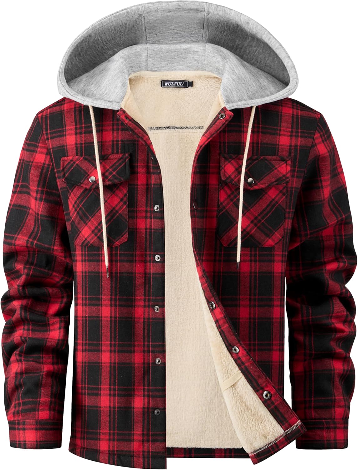 WULFUL Men's Flannel Plaid Shirt Jacket for Winter Warmth
