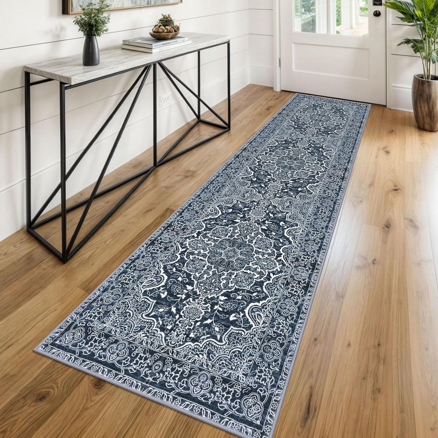 KUTA Vintage Floral Washable Runner Rug for Hallways and More