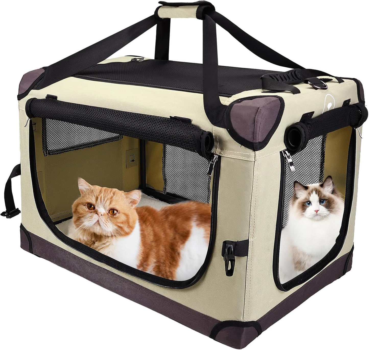 Large Cat Carrier for Car Travel - Soft Sided Collapsible Design