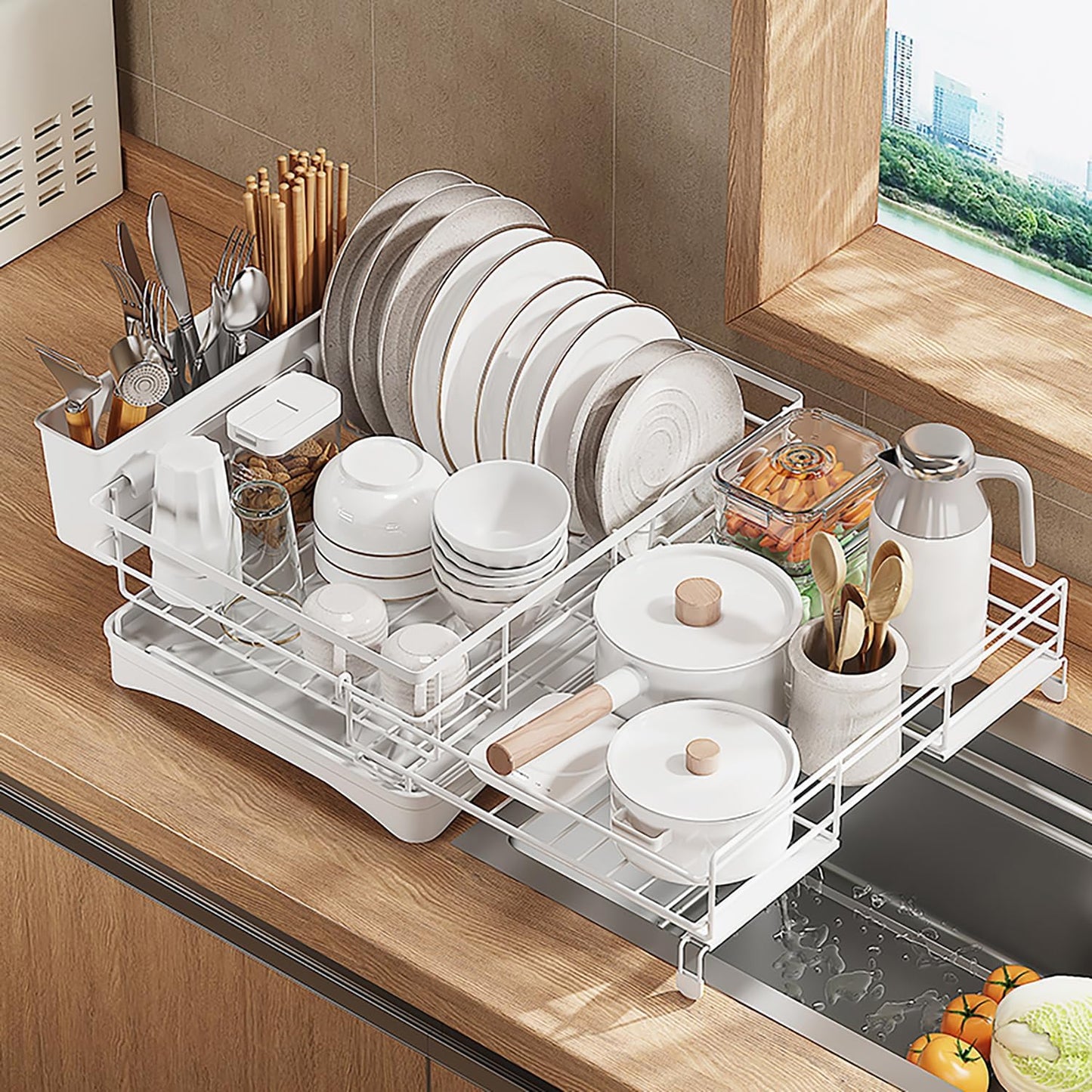 Large Dish Drying Rack - Expandable Kitchen Counter Drainer