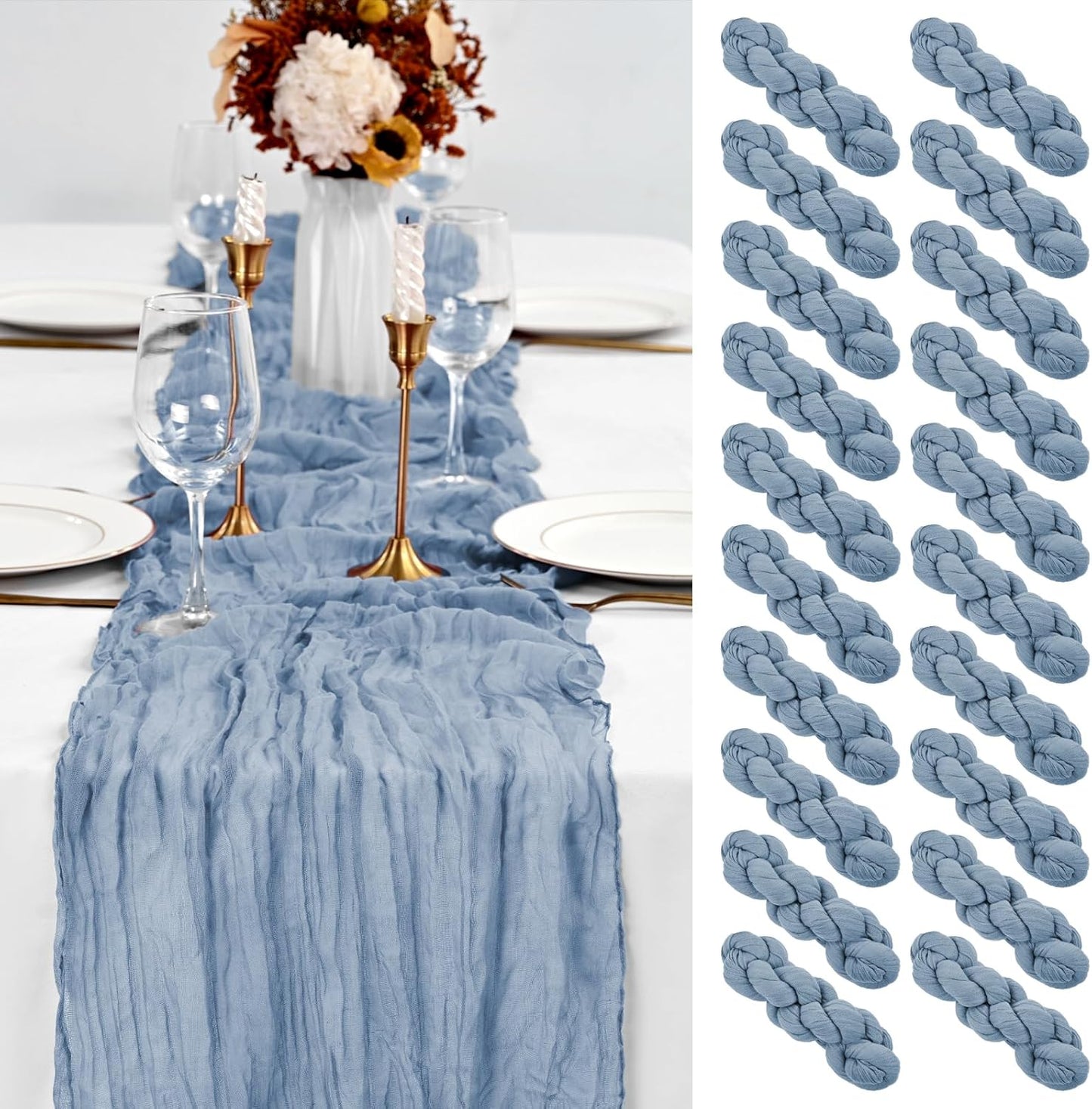 20 Pack Dusty Blue Table Runner for Weddings and Parties