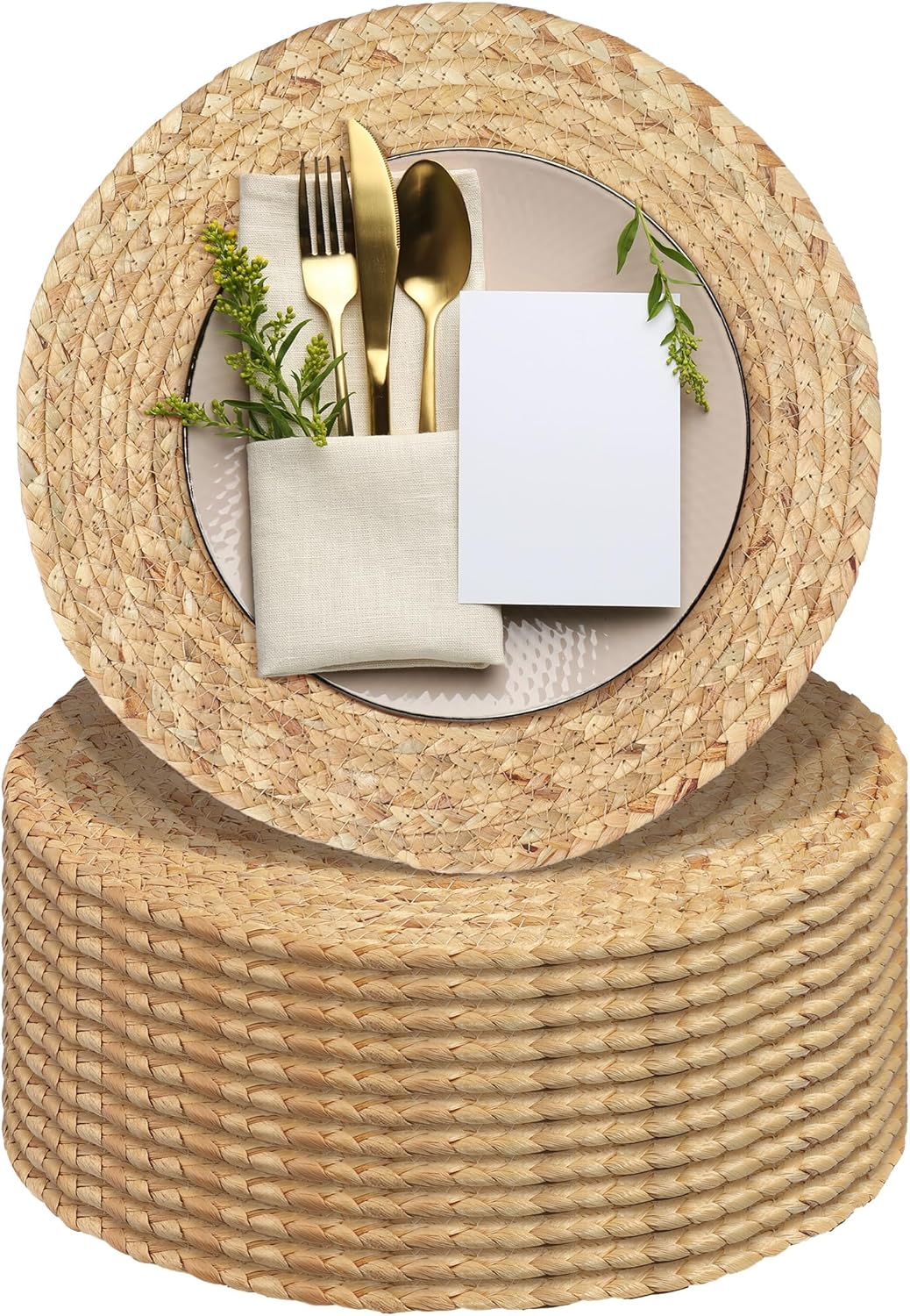 Set of 12 Round Woven Placemats for Stylish Dining Decor