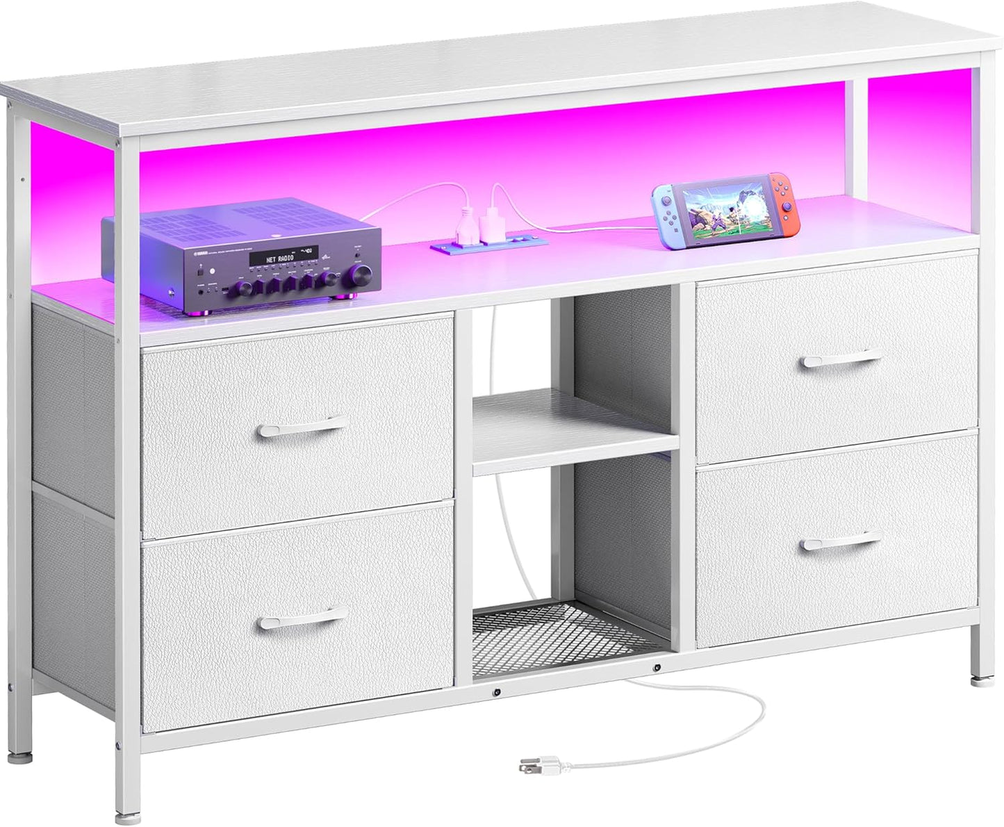 Stylish Huuger TV Stand with Power Outlets & LEDs